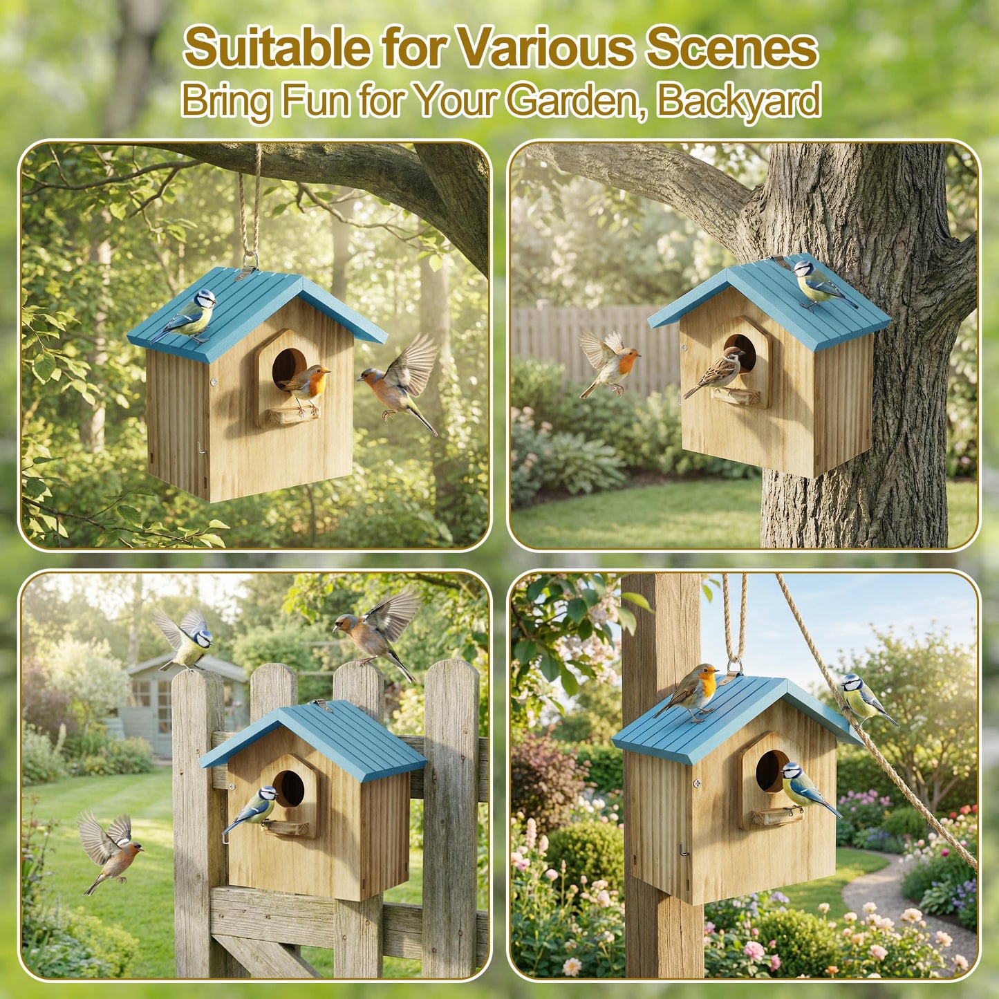 Auslar Bird House for Outside, Wooden Birdhouses for Outdoors, Bluebird House for Outside Clearance, Hanging Bird Houses for Cardinals Finch Wren Swallow for for Garden Viewing