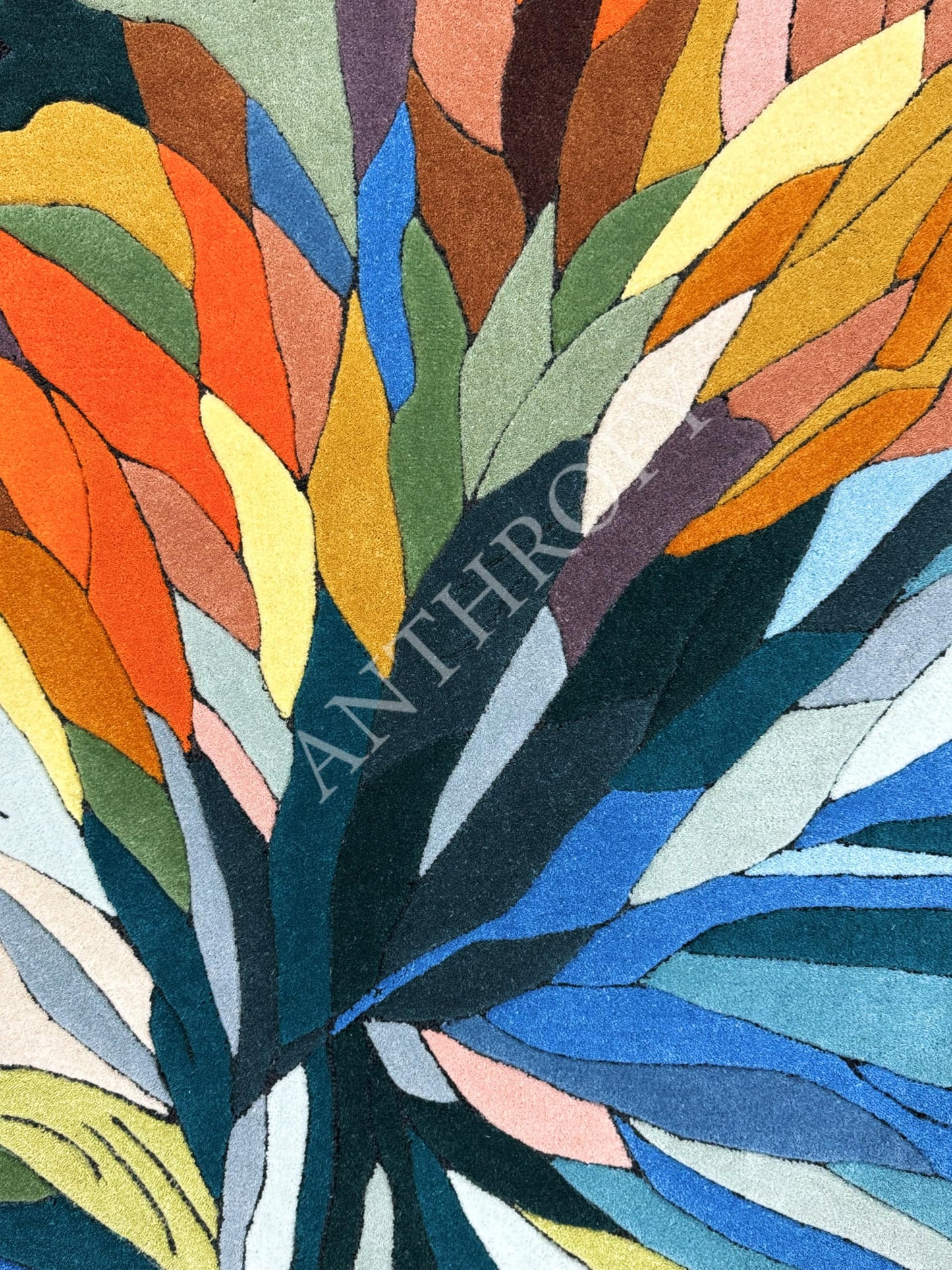 Anthrofy Irregular Shape Wool Area Rug – Multicolor 4’ x 6' – Handmade - Unique Botanical Design – Thick & Soft Rugs for Living Room, Bedroom –Non-Slip Backing with 100% Cotton