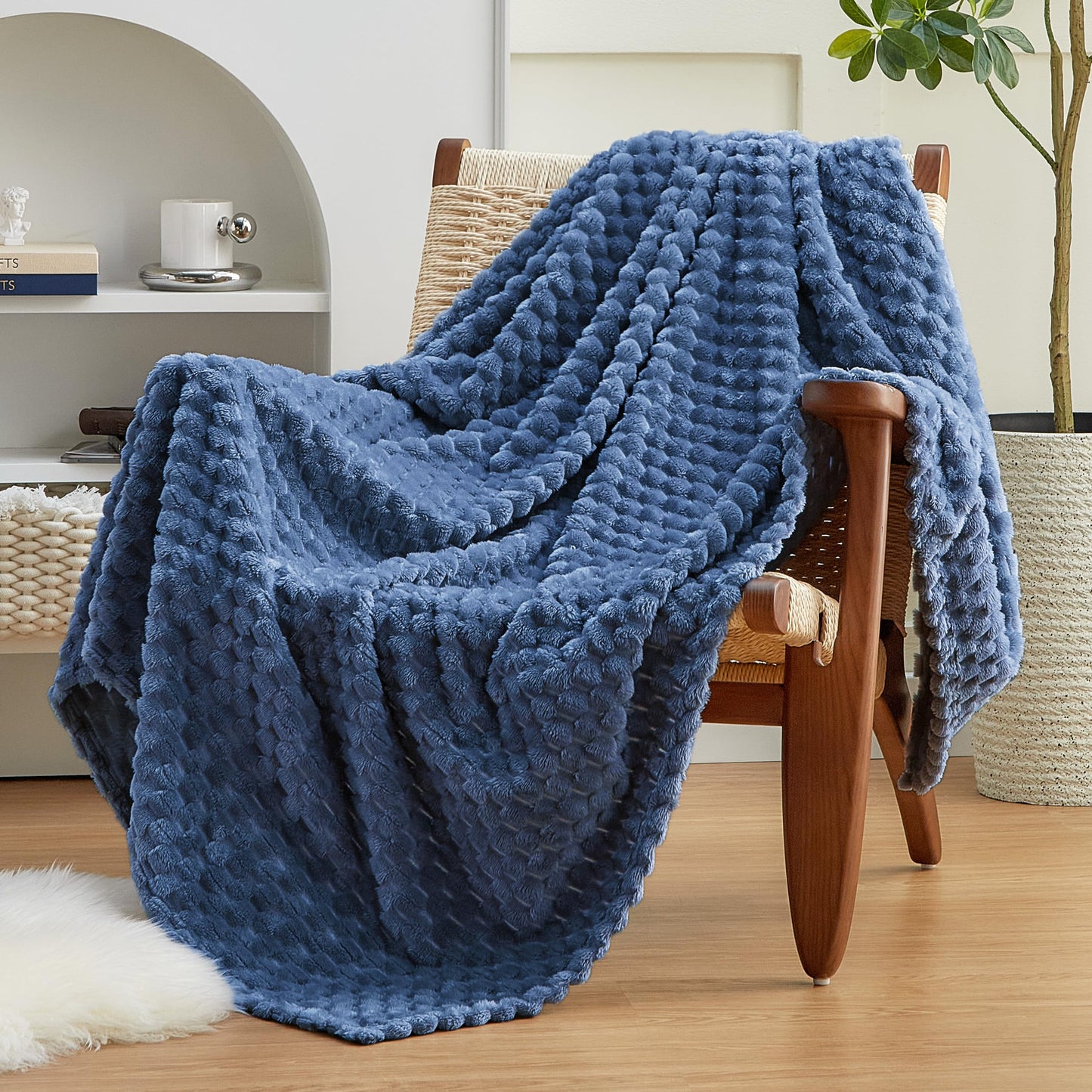 EXQ Home Fleece Throw Blanket for Couch or Bed - 3D Imitation Turtle Shell Jacquard Decorative Blankets - Cozy Soft Lightweight Fuzzy Flannel Blanket Suitable for All Seasons(50"×60",Dark Blue)