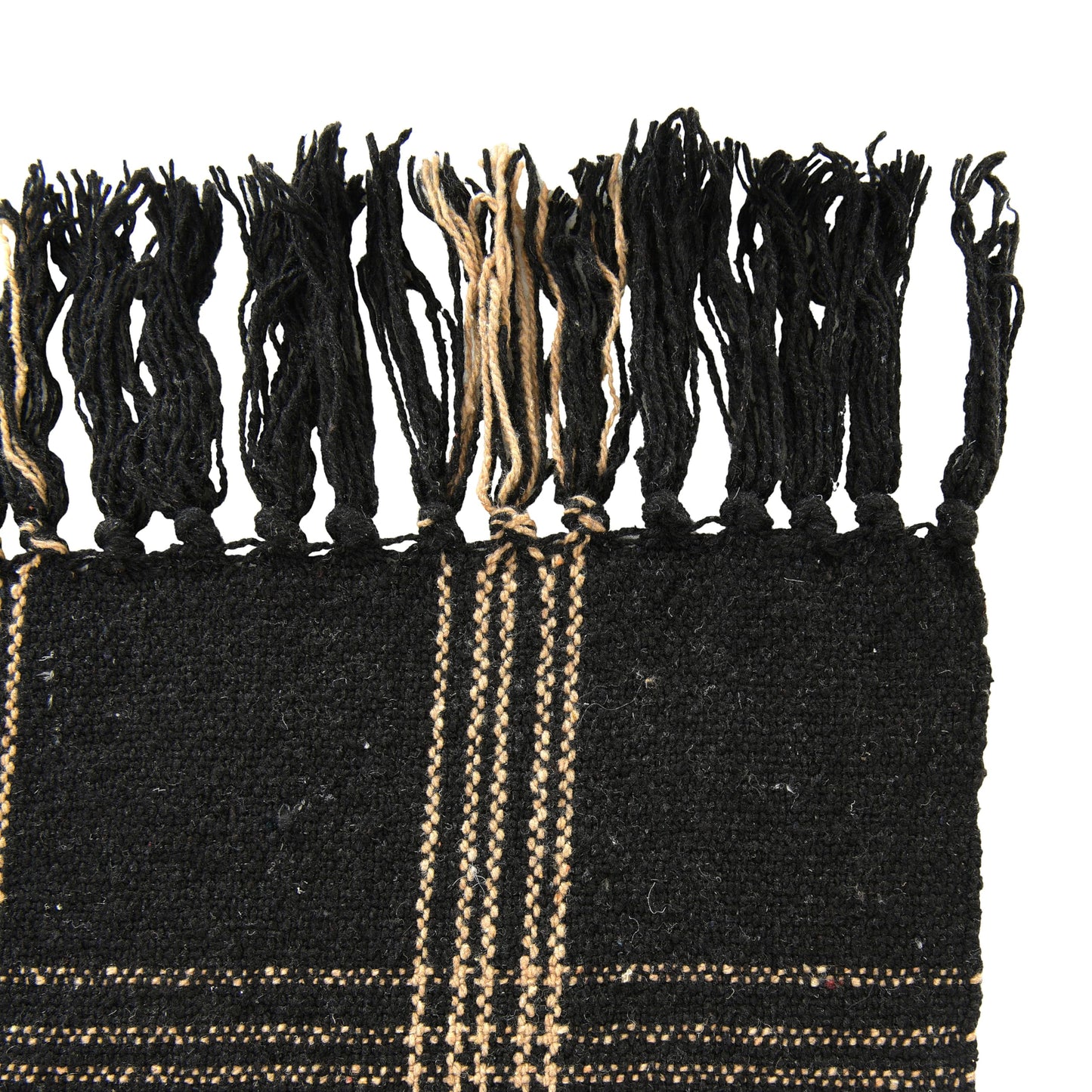 Plaid Black & Tan Fringed Woven Cotton Blend Throw