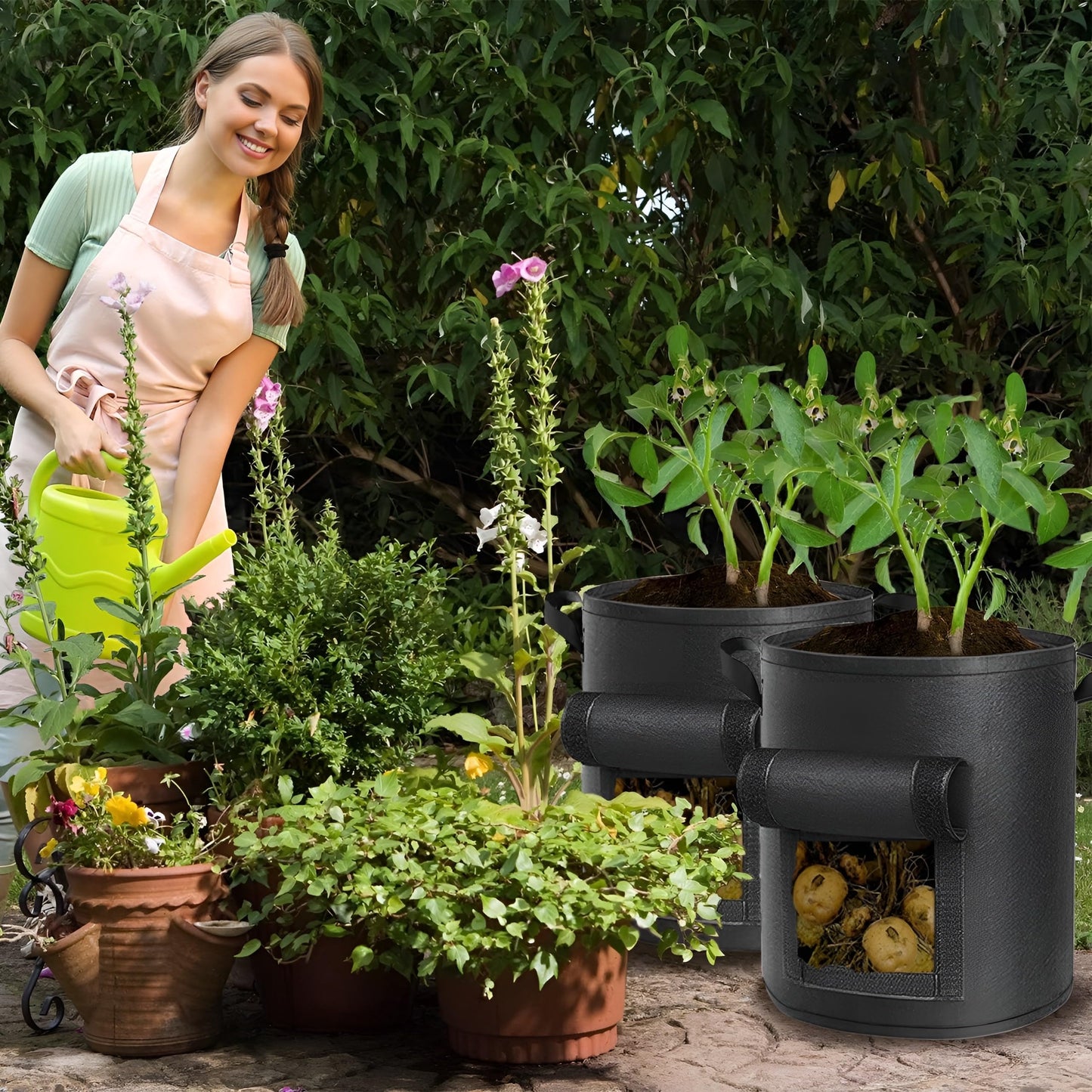 AGOPLEE 6-Pack 10 Gallon Potato Grow Bags Heavy Duty Thickened Nonwoven Fabric Pots with Handles,Black