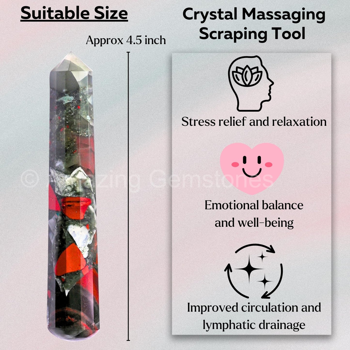 Amazing Gemstone African Bloodstone Crystal Wand Massage Stick - Pelvic Wand Gua Sha for Adults - Crystals and Healing Stones Massage Wands for Adults Gifts (Pointed)