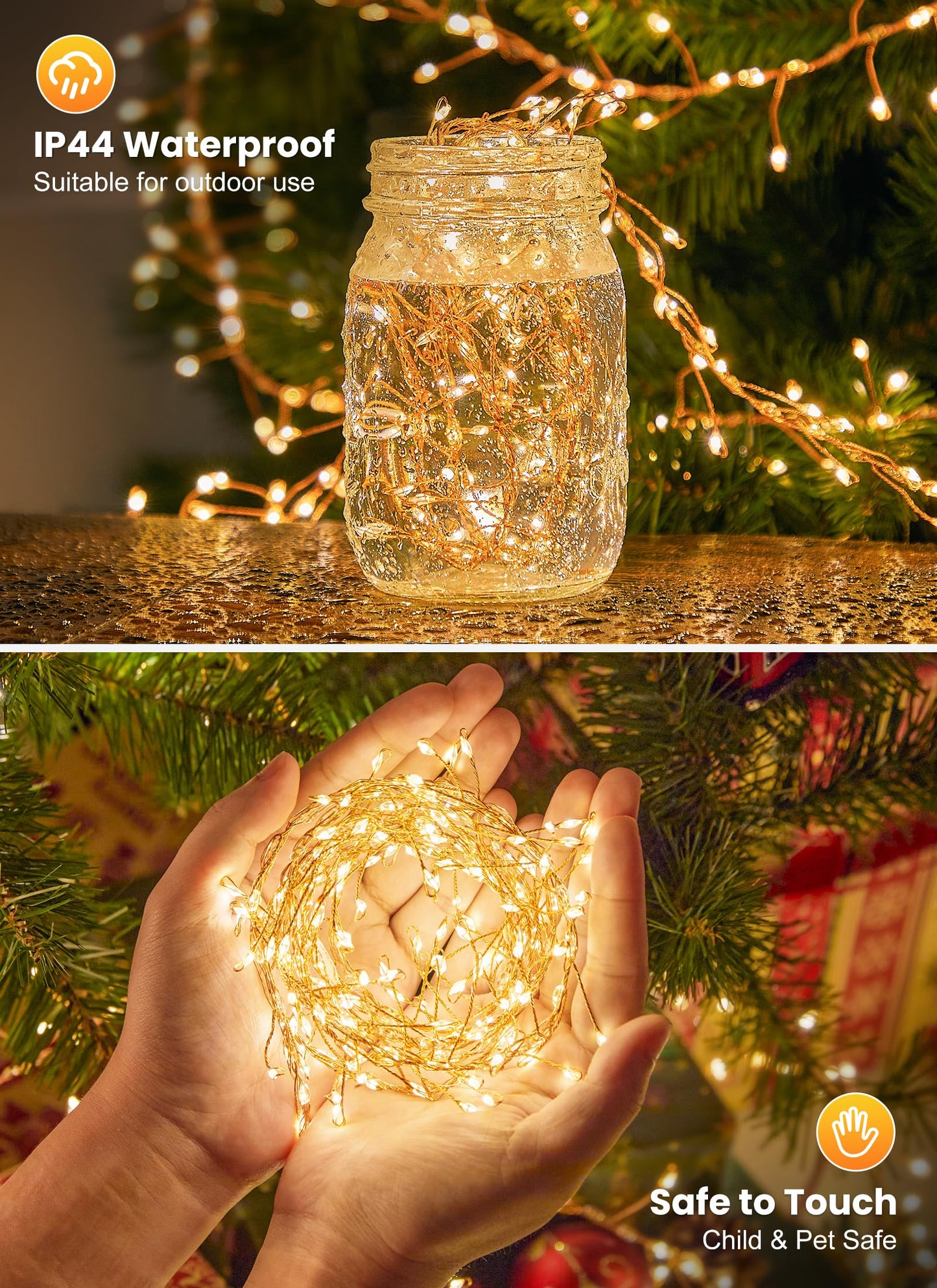 SmartDawn Flowing Fairy Lights Plug in with 14 Modes, 10FT 388LED Twinkle Firecrackers String Lights Indoor Waterproof, Christmas Tree Cluster Lights for Bedroom Garland Christmas Decor, Warm White