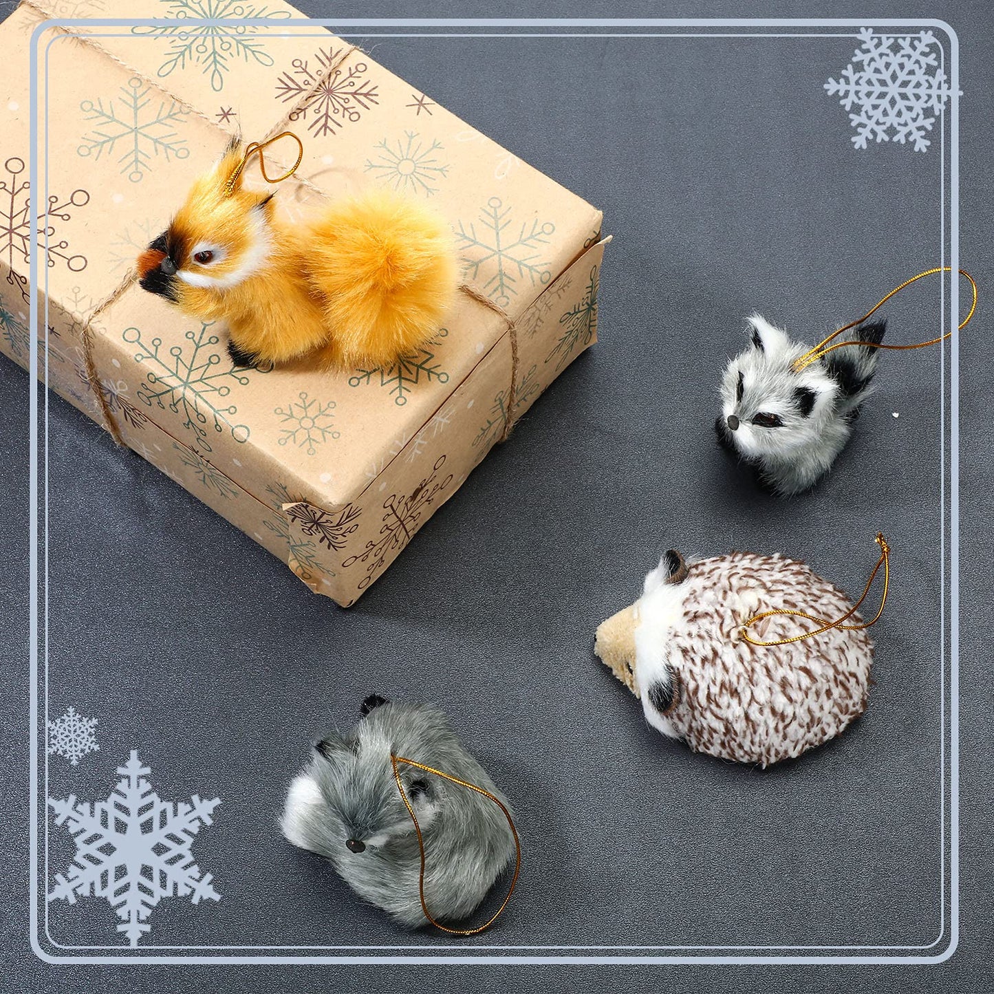 Skylety 15 Pieces Animal Ornaments, Woodland Faux Fur Animal Hanging Ornament Bulk Plush Simulation Fall Christmas Tree Decoration for Home Backpack Party Holiday