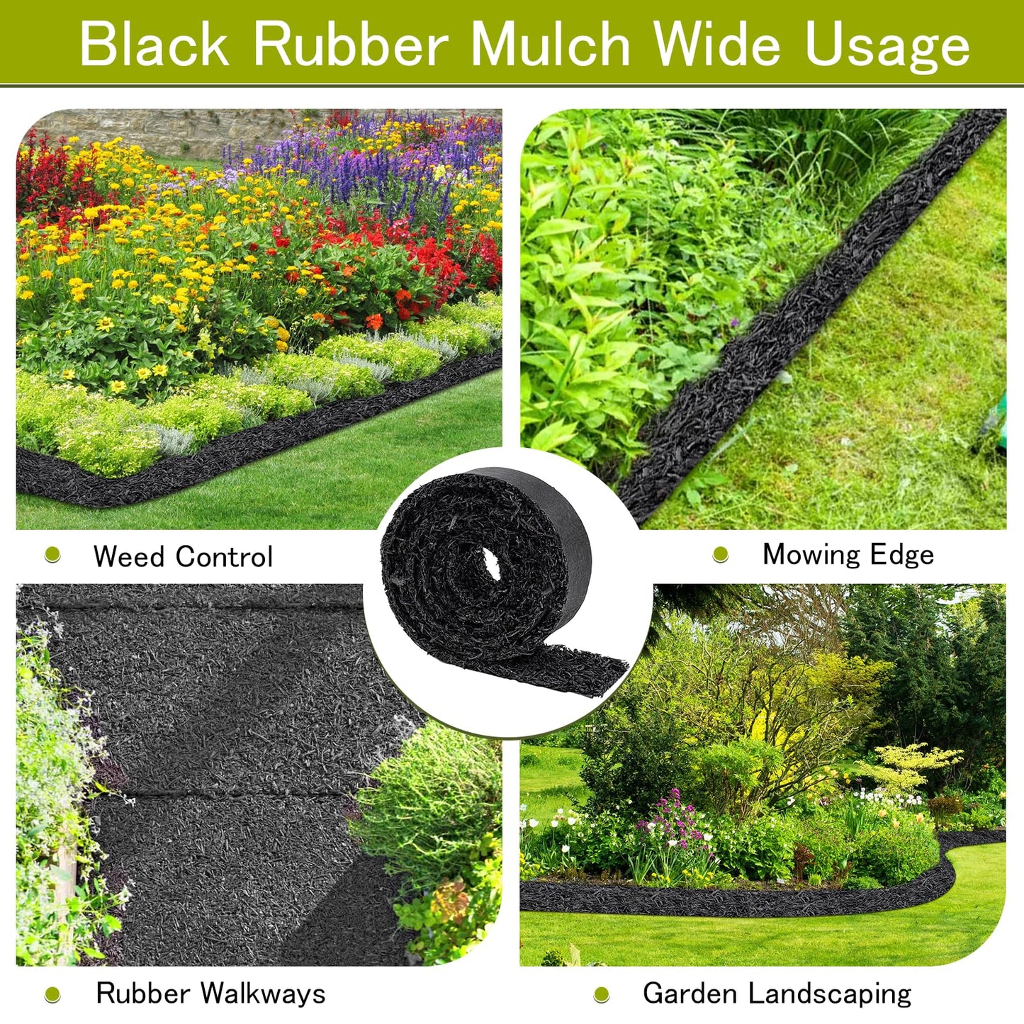 Heelos Rubber Mulch for Landscaping,2 Rolls 120×4.5inch Black Rubber Mulch Mat Pathway Solution Recycled, Natural-Looking Permanent Garden Barrier Edging Border for Plants, Vegetables, and Flowers