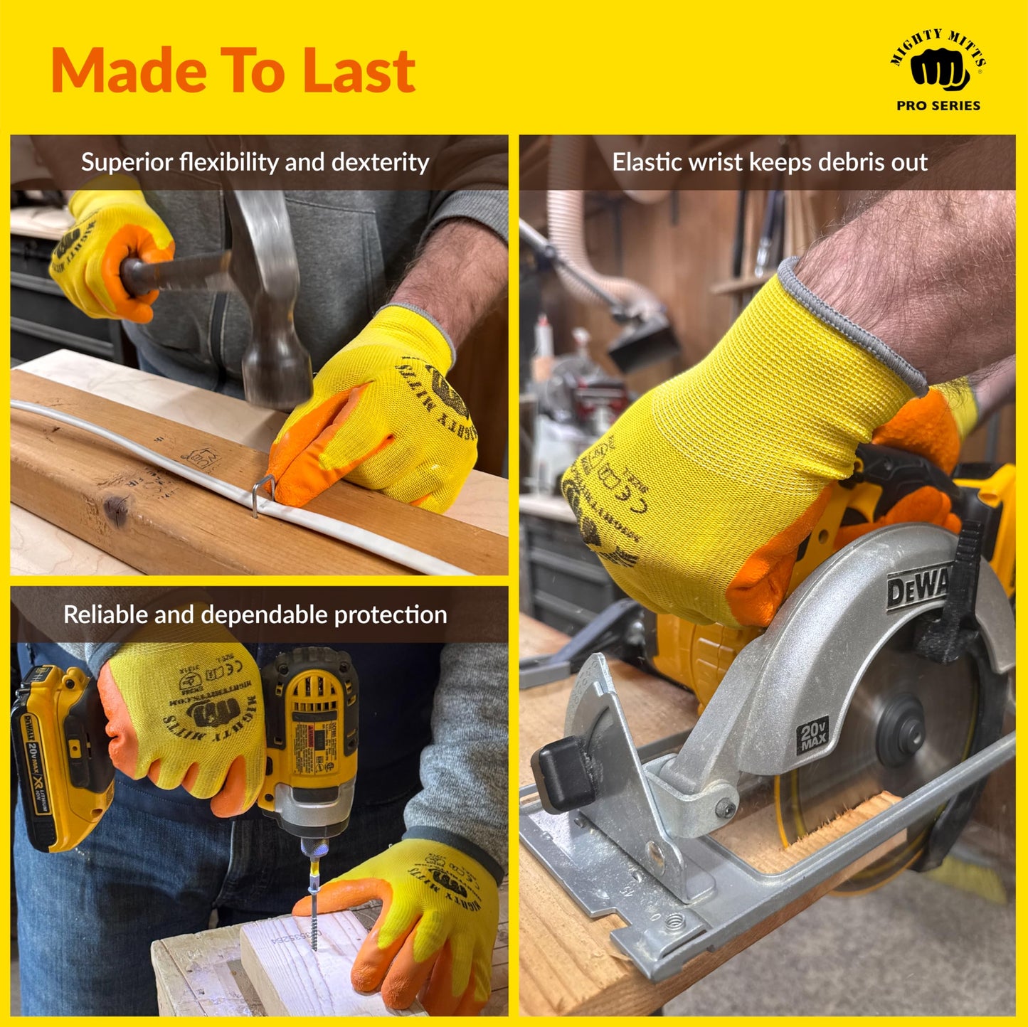Cut-Resistant Work Gloves with Latex Grip (12 Pack) – Durable Safety Gloves for Construction, Landscaping, Gardening & Warehouse Work - Medium - Mighty Mitts Safety Work Gloves