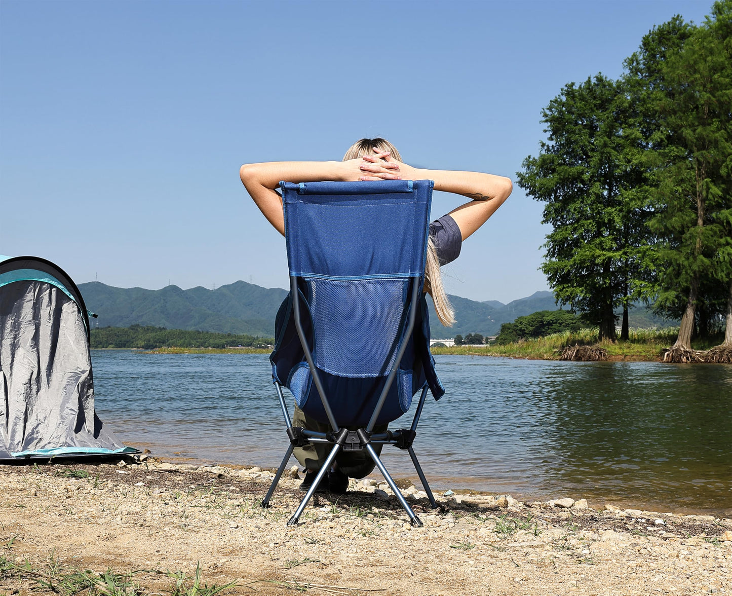MARCHWAY Lightweight Folding High Back Camping Chair with Head Support, Stable Portable Compact for Outdoor Camp, Travel, Beach, Picnic, Festival, Hiking, Backpacking (Highback Dark Blue)