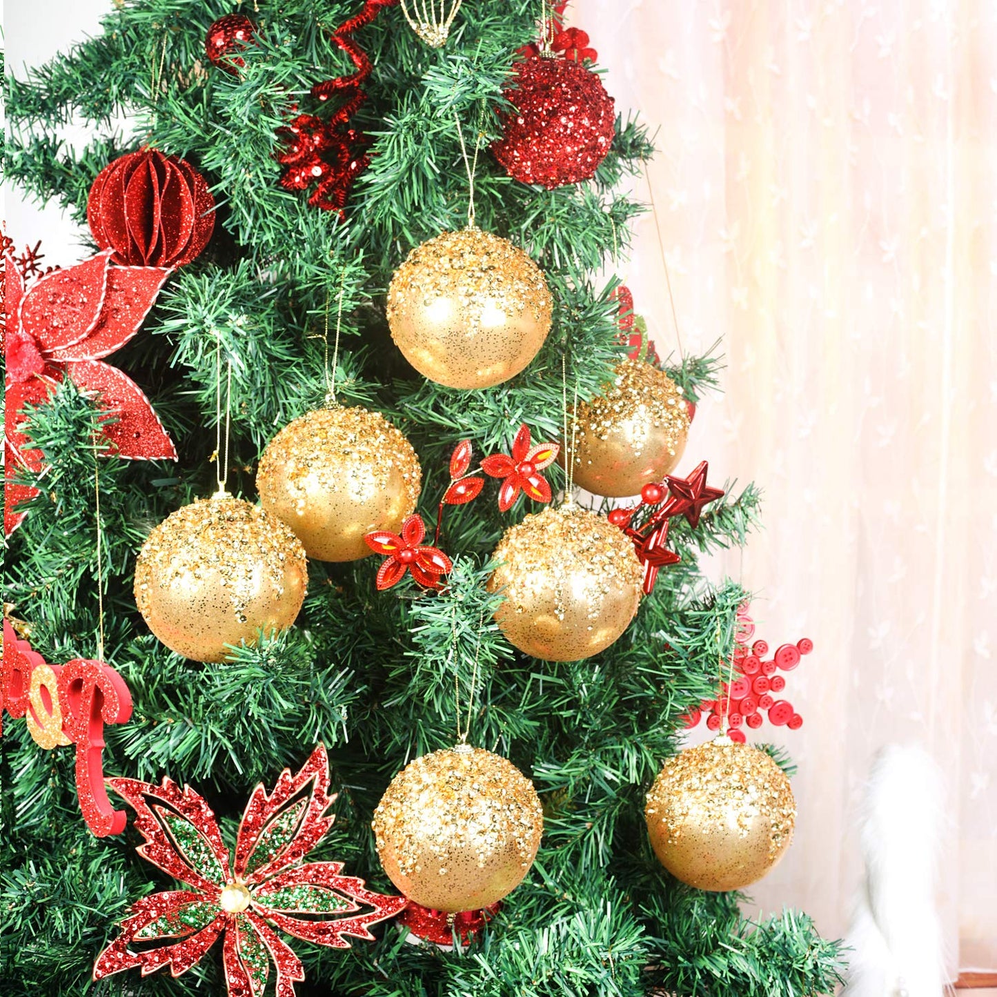 ZHANYIGY 4pc Gold Christmas Ball Ornaments, Shatterproof Christmas Ball Decorations for Trees, Wedding Party Holiday Decorations