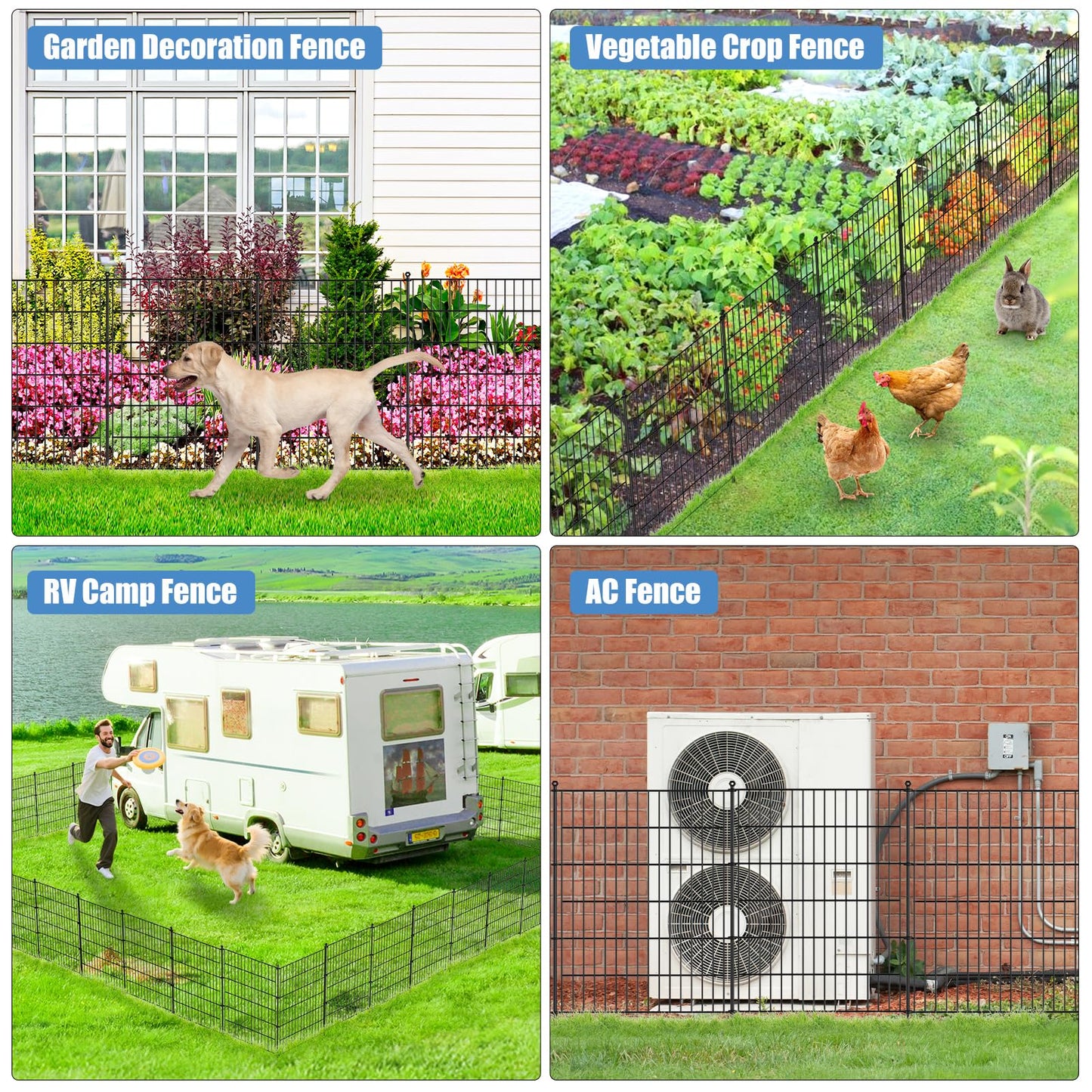GDKASRNY 16 Panels Garden Fence,Rustproof Metal Fence Panels - 32in (H)×37.8ft (L) Garden Fencing Animal Barrier with Gate,Dog Fence Outdoor for Yard