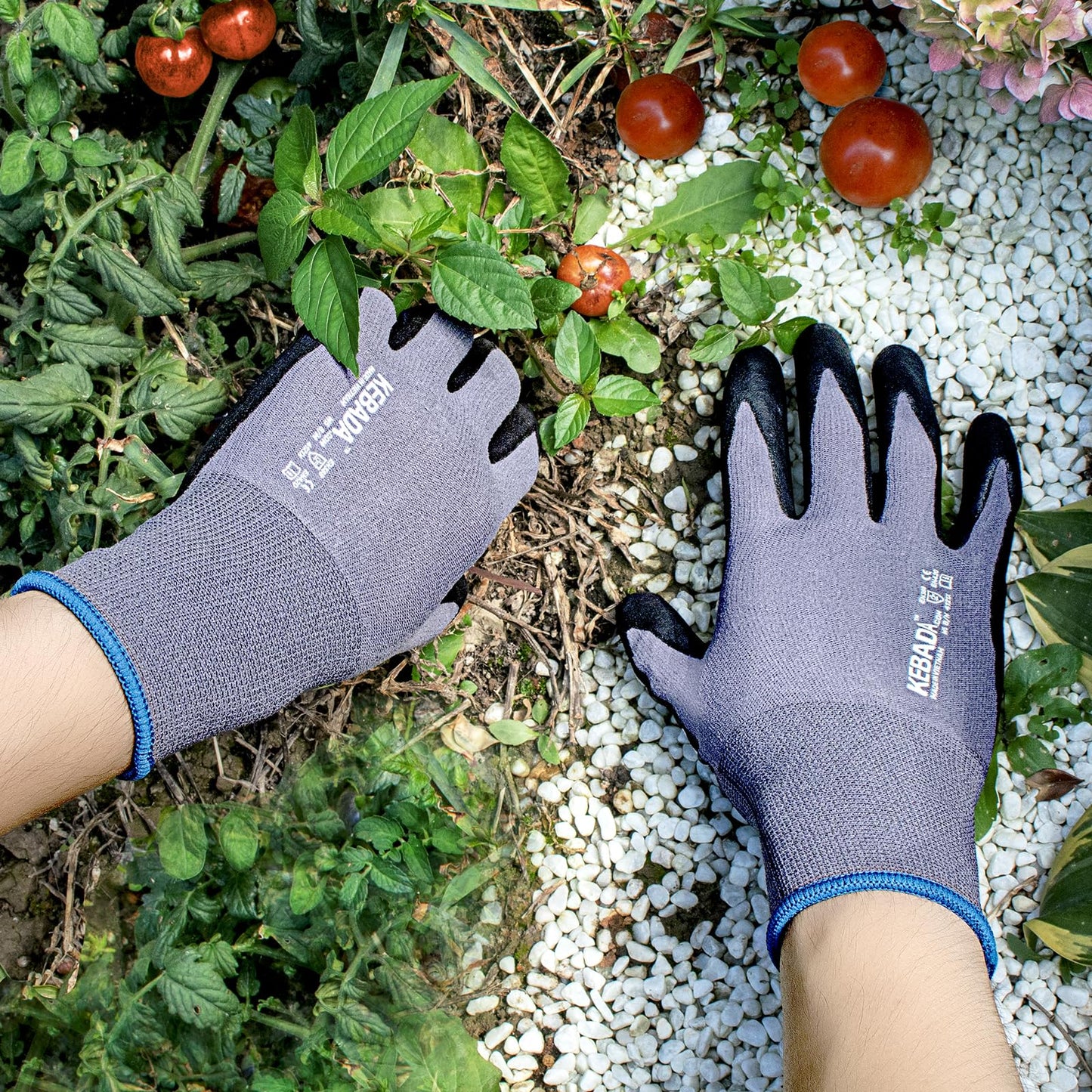 Kebada W5-12 Pairs Safety Work Gloves Foam Nitrile Coated, Seamless Knit Nylon Glove with Grip, Ideal for Mechanic, Warehouse, Construction & Gardening, Large