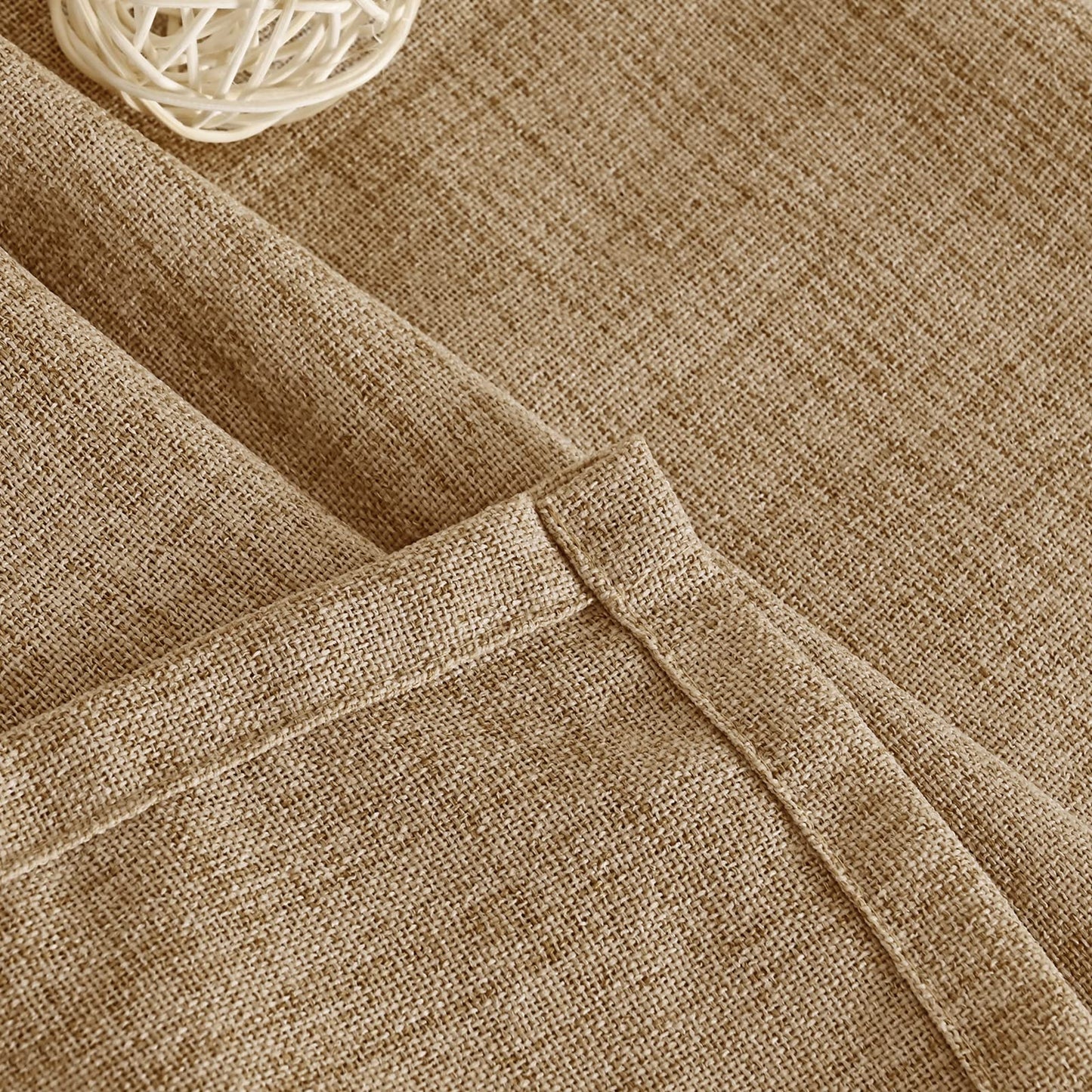YoungsTex Burlap Linen Curtains 63 Inch Length 2 Panels for Bedroom, Toffee Tan Semi Sheer Drapes Textured with Bronze Grommet Light Filtering for Living Room Farmhouse, 52 X 63 Inch