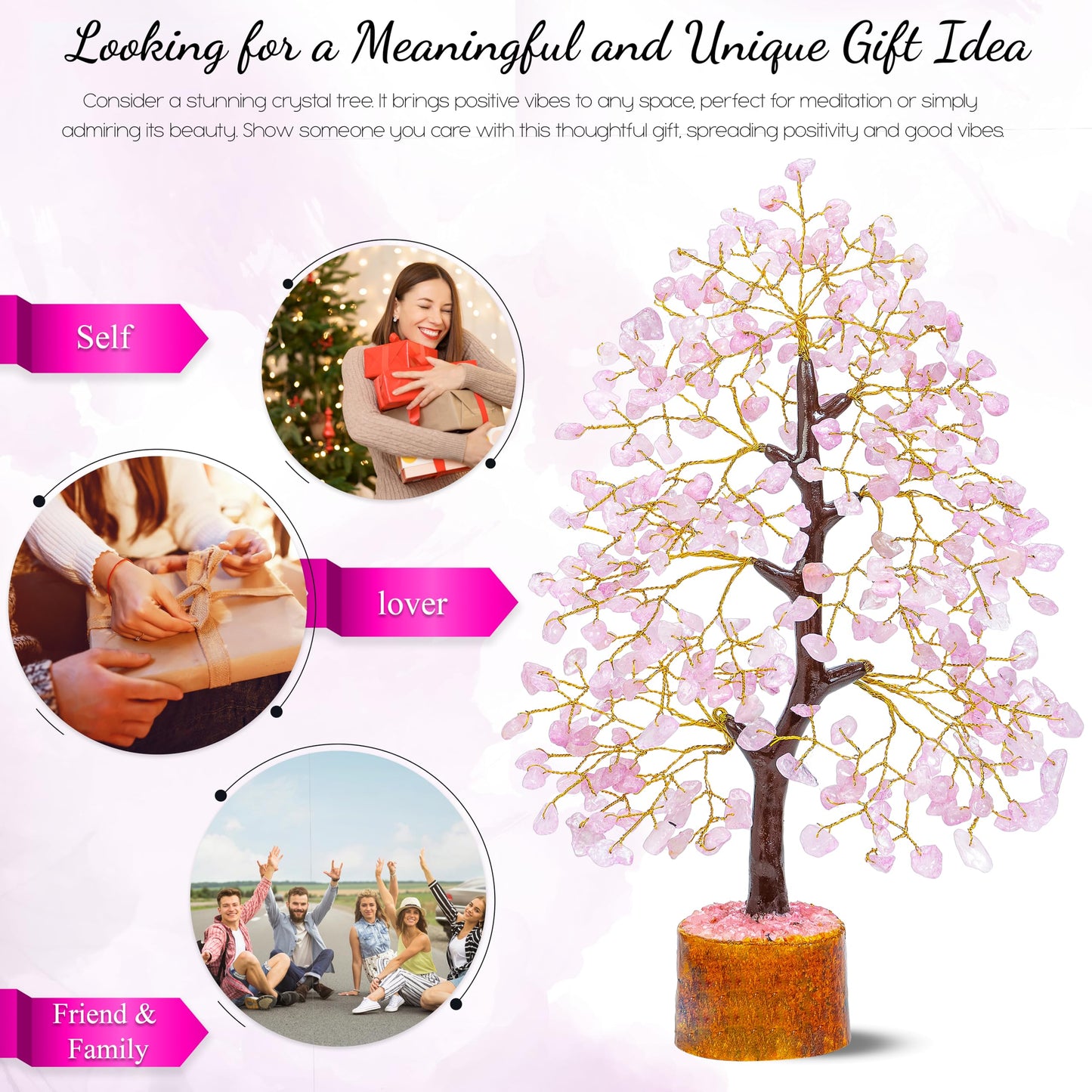 Crocon® Rose Quartz Crystal Tree, Birthday Gifts for Women, Mom, Sister & Girlfriend | Pink Room Decor Healing Crystals | House Warming Gifts Unique Spiritual Present Idea for Woman & Men Decoration