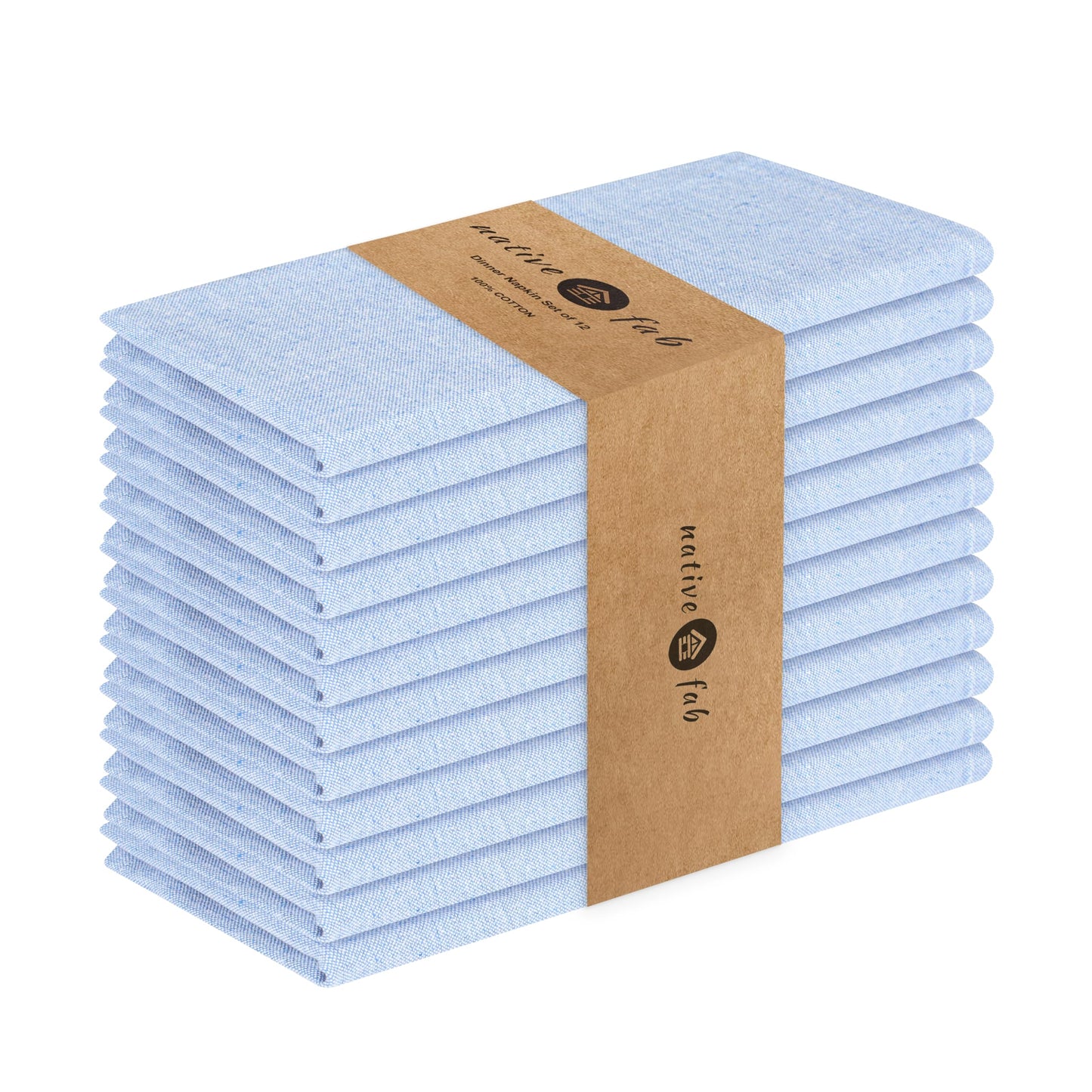 Native Fab Solid Cloth Napkin Set of 12, 100% Chambray Cotton, Washable, Reusable Dinner Cloth Napkin 17x17 inches, Table Decor Napkins for Dinner, Events, Sky Blue