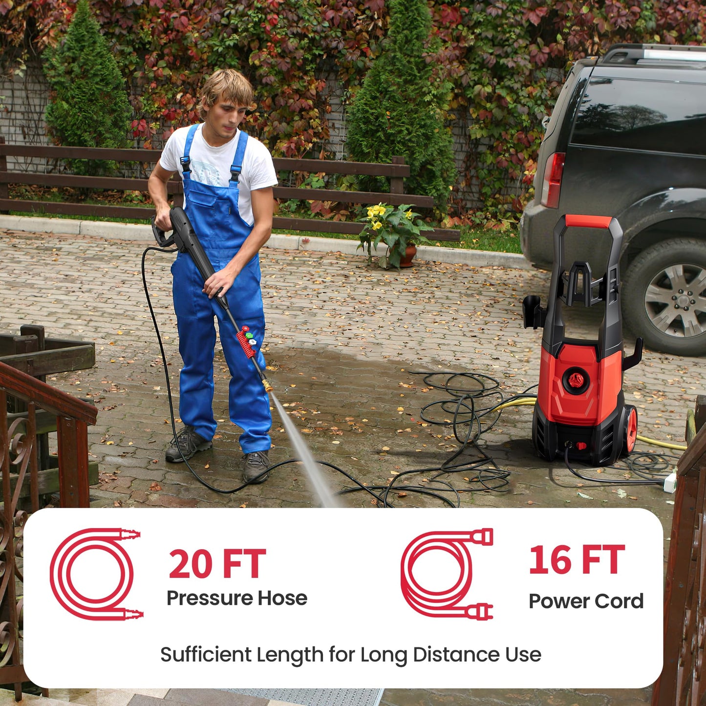 Electric Pressure Washer, 2.5 GPM Power Washer with Foam Cannon, Electric High Pressure Washer with 4 Quick Connect Nozzles for Cars, Driveways, Fences, Patios, Home Cleaning