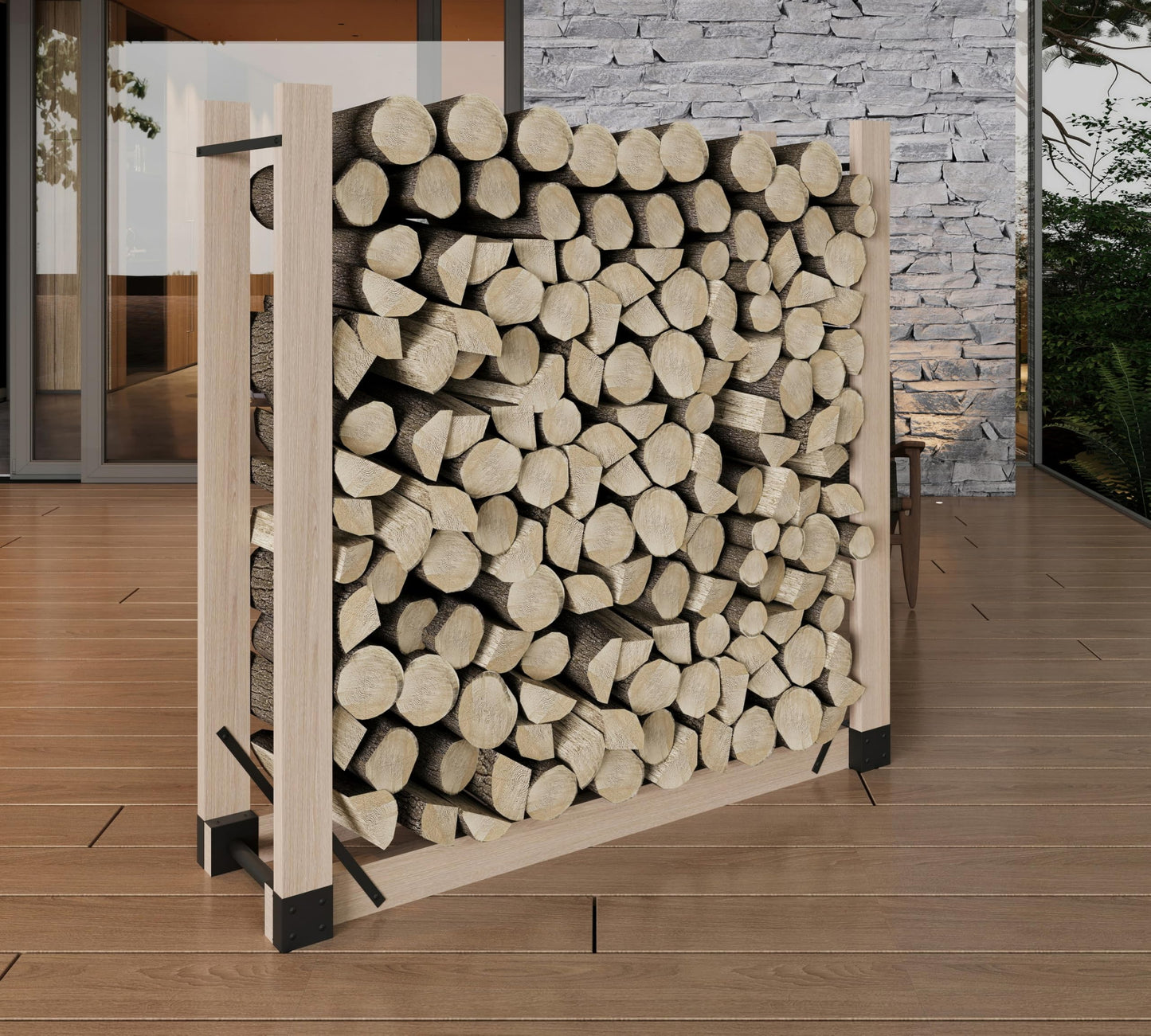 Fire Beauty Firewood Log Storage Rack 2-Pack Bracket Kit, Heavy Duty Adjustable Length,Triangular Stabilizer