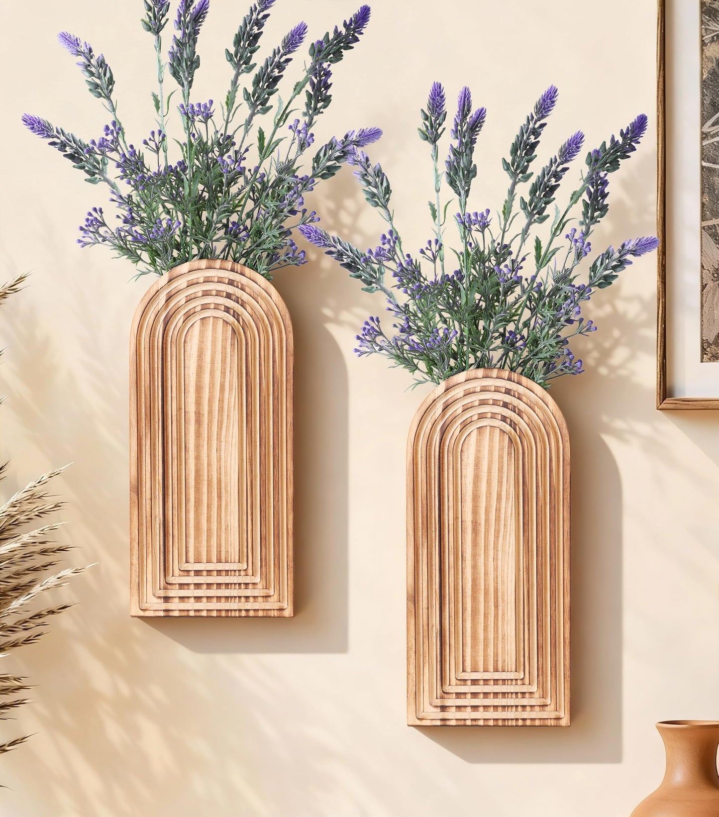 Wooden Wall Vase Set of 2, Wall Hanging Planter Modern Farmhouse Wall Decor for Boho Wall Decor for Indoor Entryway Hallway Bathroom Living Room Dining Room