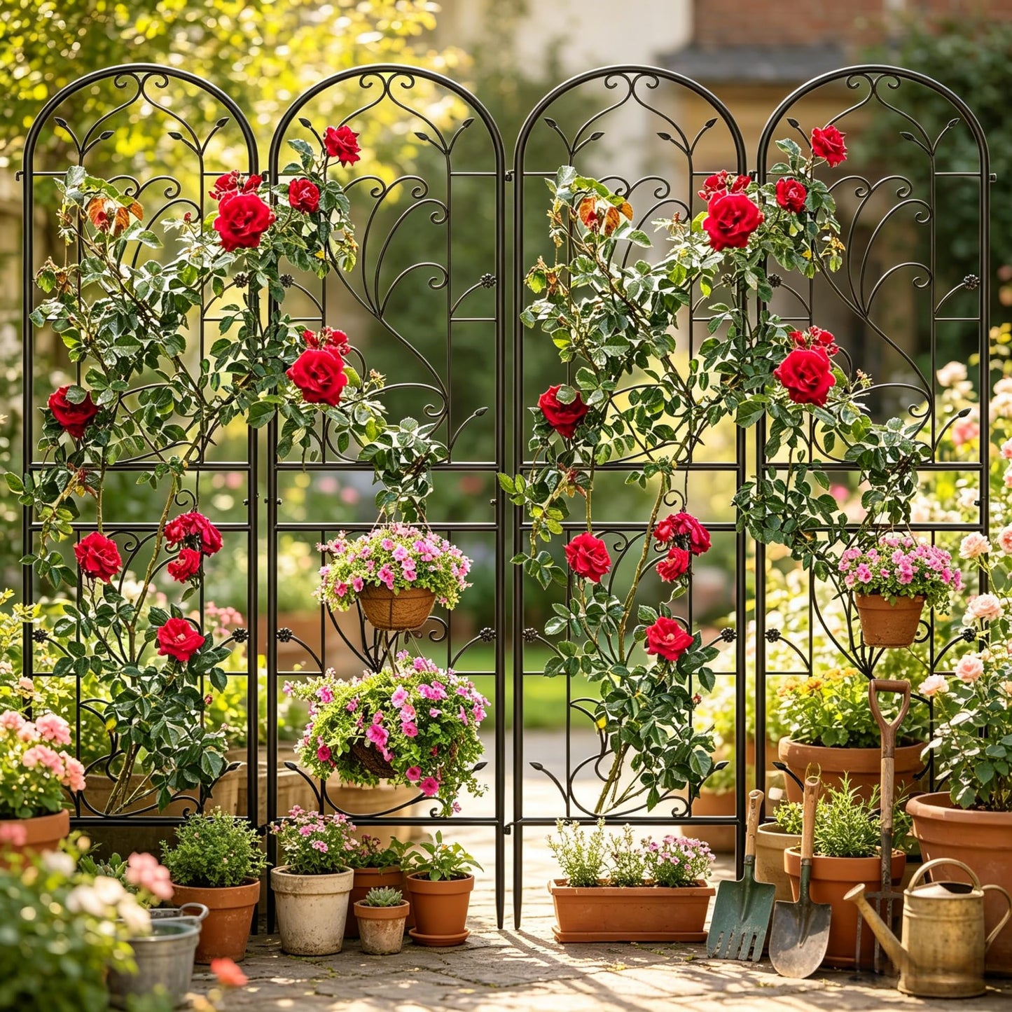 Ultym 4 Pack 87x20in Garden Trellises, Sunflower Black Metal Coated Rustproof Trellis for Climbing Plants Outdoor, Roses, Vegetables, Vines, Cucumbers