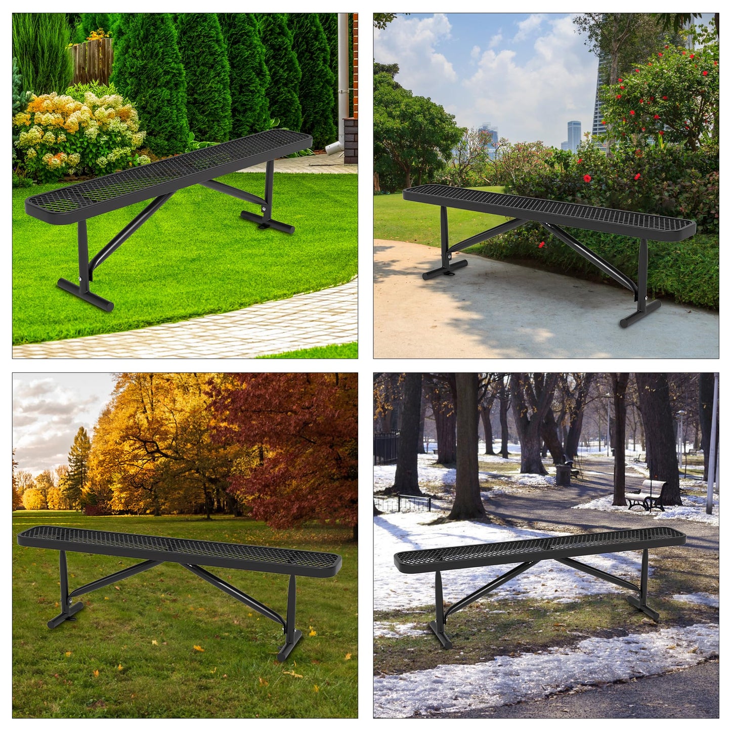 Park Benches for Outside, 6 ft Steel Outdoor Garden Bench Porch Chair Furniture Patio Seating, Commercial Expanded Metal Mesh Bench for Shopping Malls, Lawn, Backyard, Park, Deck, Street, School