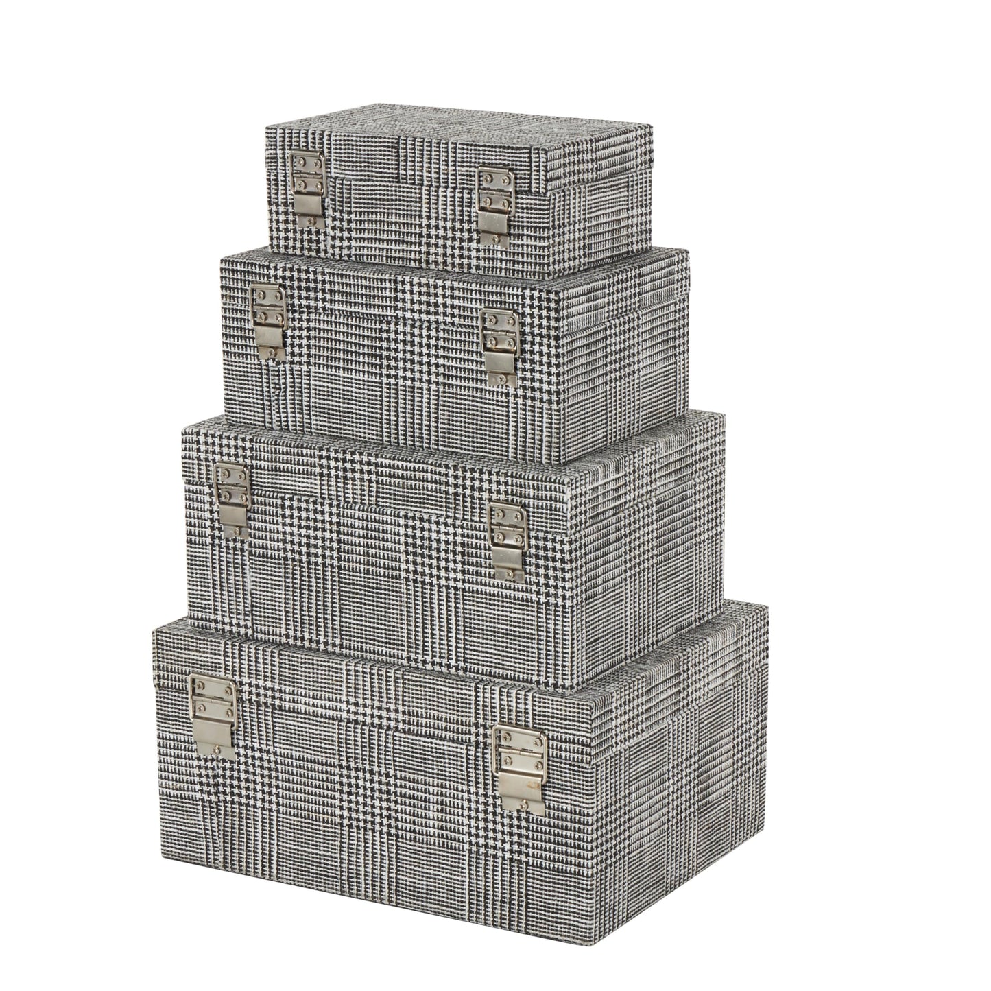 Deco 79 Fabric Handmade Decorative Box Storage Book Shaped Boxes with Silver Latches, Set of 4 Decorative Keepsake Boxes 10", 9", 8", 6" H, Black