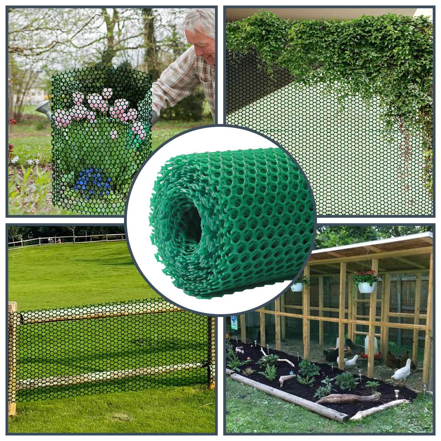 Plastic Wire Mesh Fence, 1.3ft x 50ft /15.7in x 600in Plastic Chicken Wire Fence Mesh Versatile Plastic Fencing Wire Netting Poultry Animal Barrier Fence with 150 Zip Ties for Garden & Farm, Green