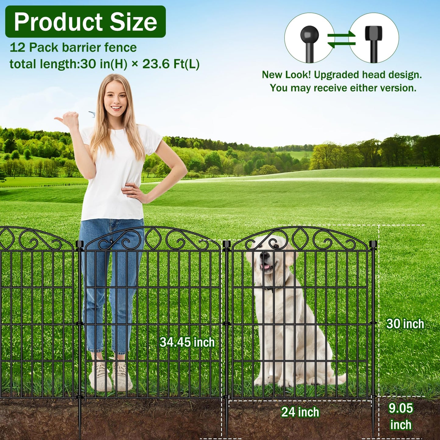 Garden Fence 12 Panel - 30in H x 23.6ft L, No Dig Rustproof Metal Tall Animal Barrier for Dogs Rabbits, Decorative Outdoor Border for Yard, Patio, and Flower Beds