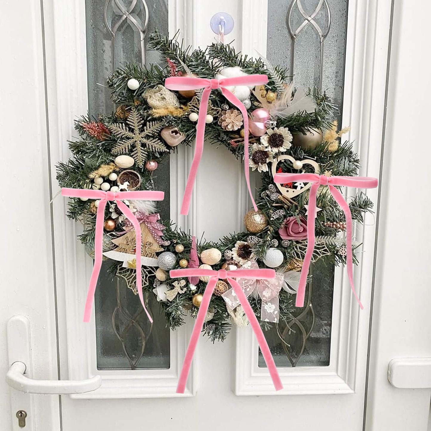 Lavwix 40Pcs Velvet Ribbon Bows, 5x7 Inch Pre-Tied Bows Christmas Ornaments for Xmas Tree, Garland, Wreath, Gift and Holiday Home Décor (5 x 7 Inch, Width of 3/8",Pink)
