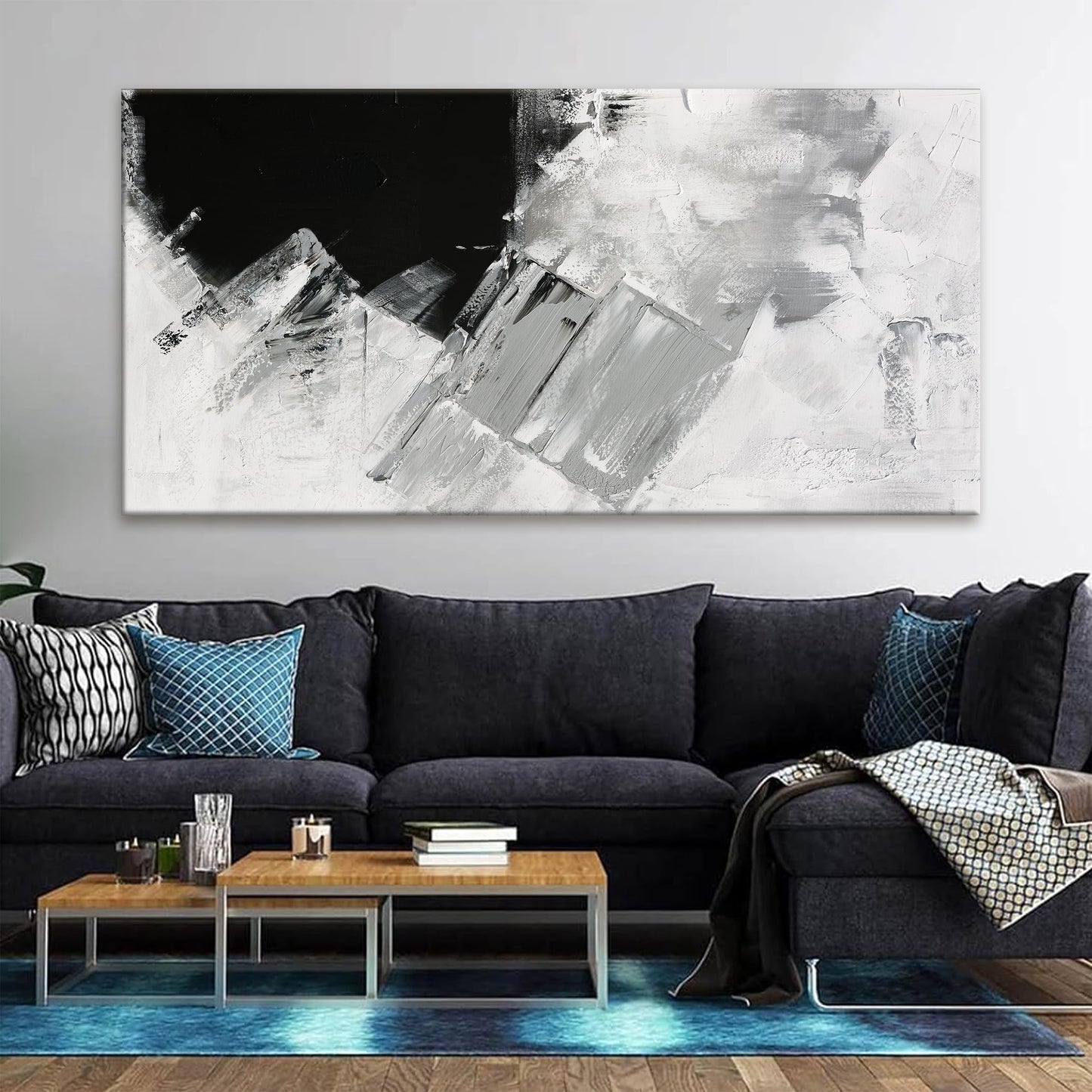 TAIJXAGSG Abstract Wall Art Painting Modern Grey Wall Decor Living Room 24" X 48" Canvas Art Wall Decor Black White Wall Art Canvas Prints Artwork For Bathroom Kitchen Office Decoration
