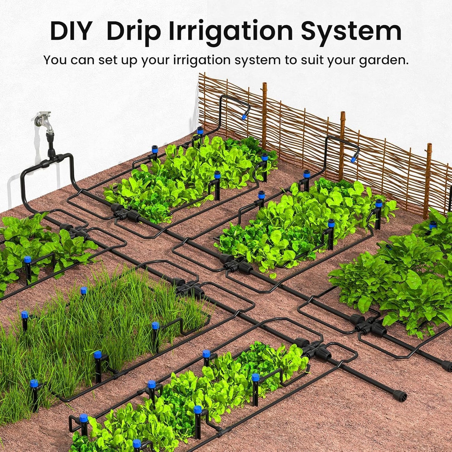 Quick-Connect Automatic Drip Irrigation System Kit – 230FT Garden Watering Kit with Adjustable Nozzles & Sprinklers for Greenhouse, Lawn, and Potted Plants Watering System