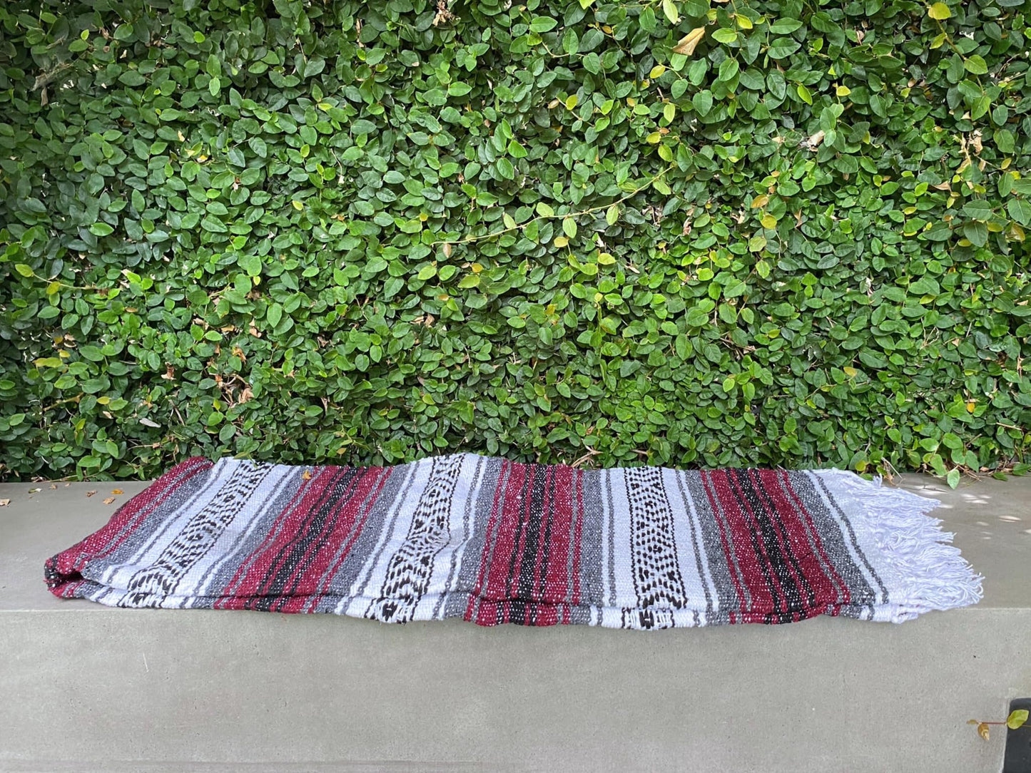 Del Mex Classic Mexican Blanket, Large Authentic Woven Falsa Throw (70"x50"), Artisan Southwest Décor for Beach, Yoga, Outdoors (Burgundy)