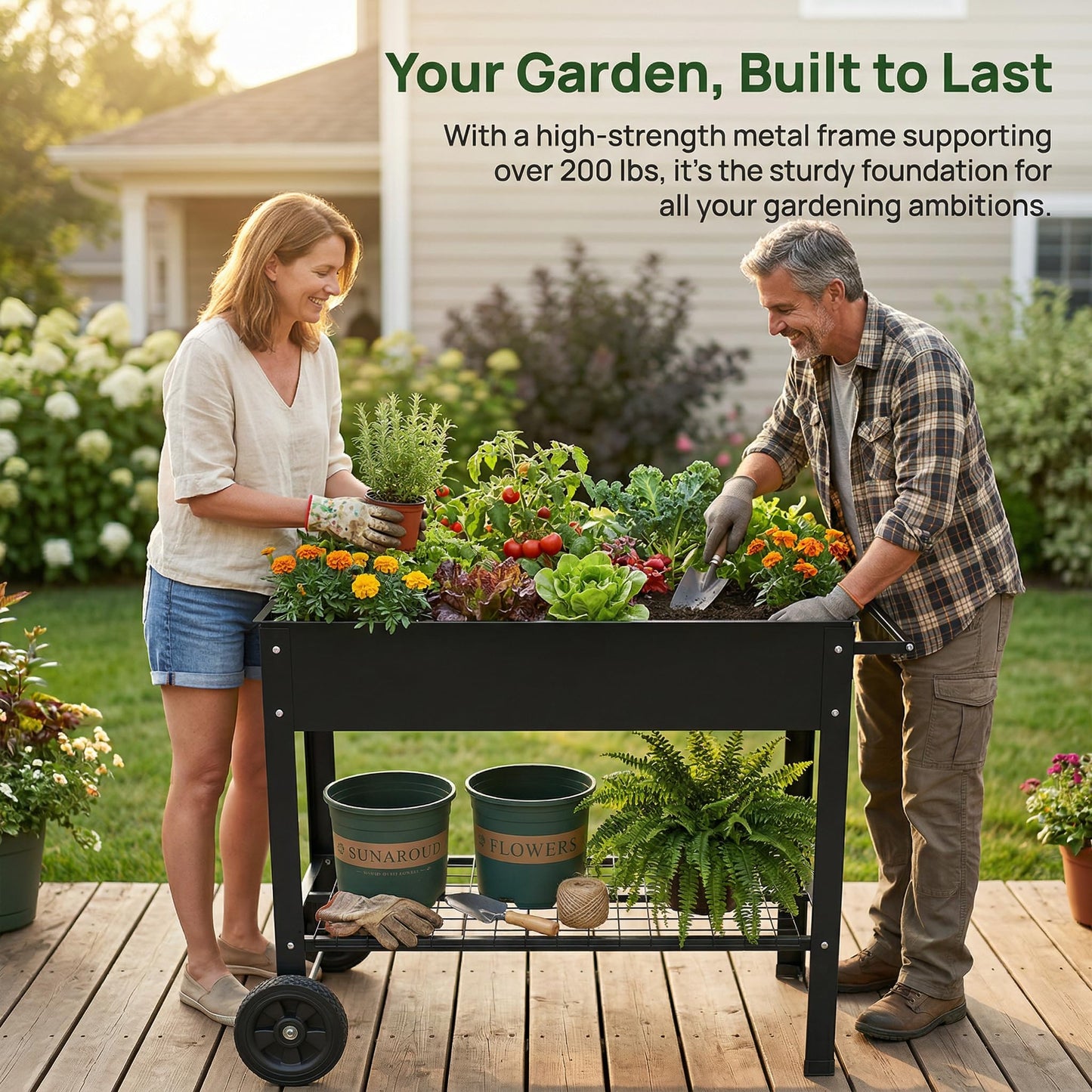 CNEIESD 32" Tall Raised Garden Bed Outdoor with Wheels, 16.7" W Planter Box, 400LBS Capacity,Elevated Planter Box on Wheels for Indoor/Outdoor Vegetables, Herbs & Flowers