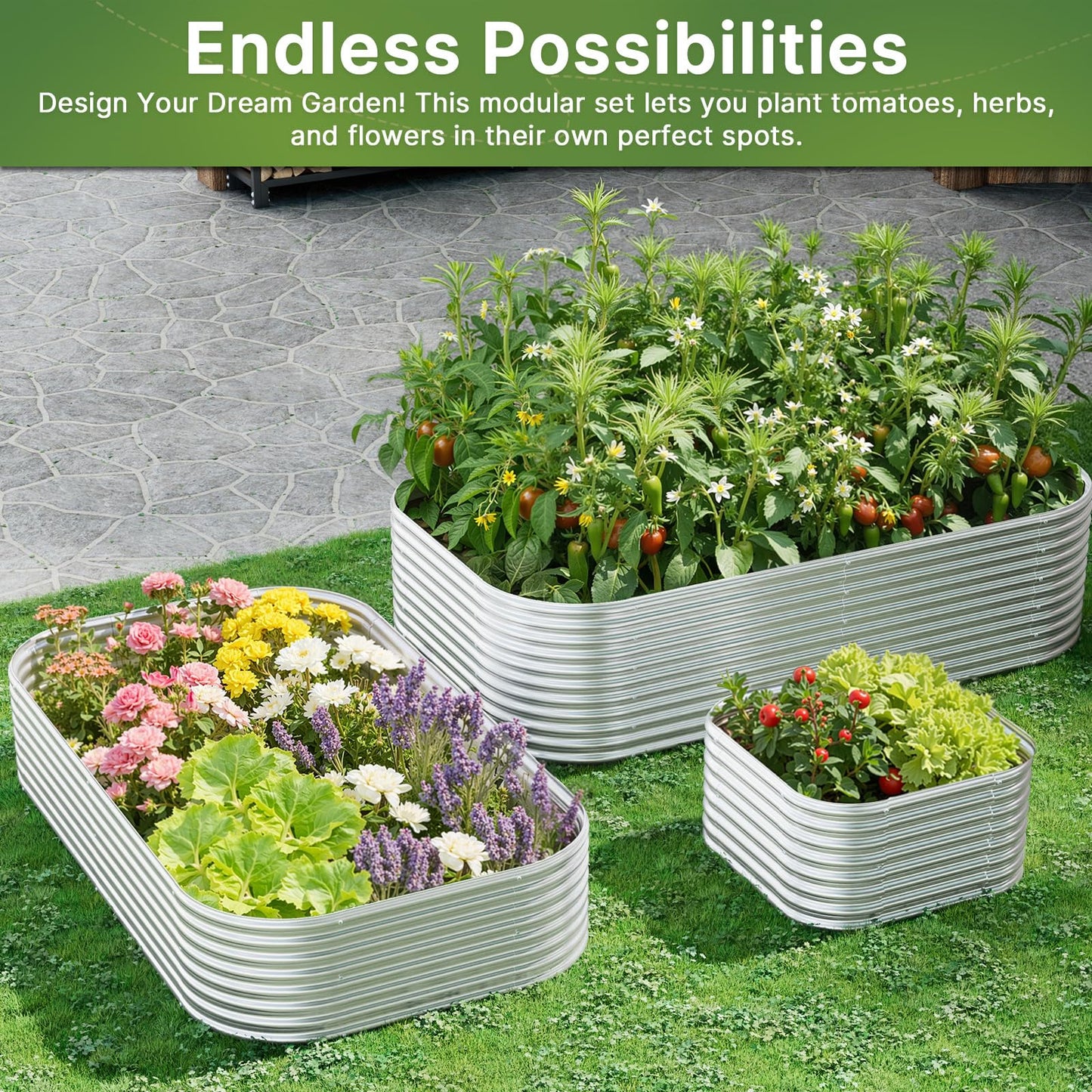Mostmahes 4 PCS Galvanized Raised Garden Bed Outdoor, Metal Garden Bed for Vegetables, Above Ground Garden Box for Flower, Steel Raised Beds for Gardening - 2FT