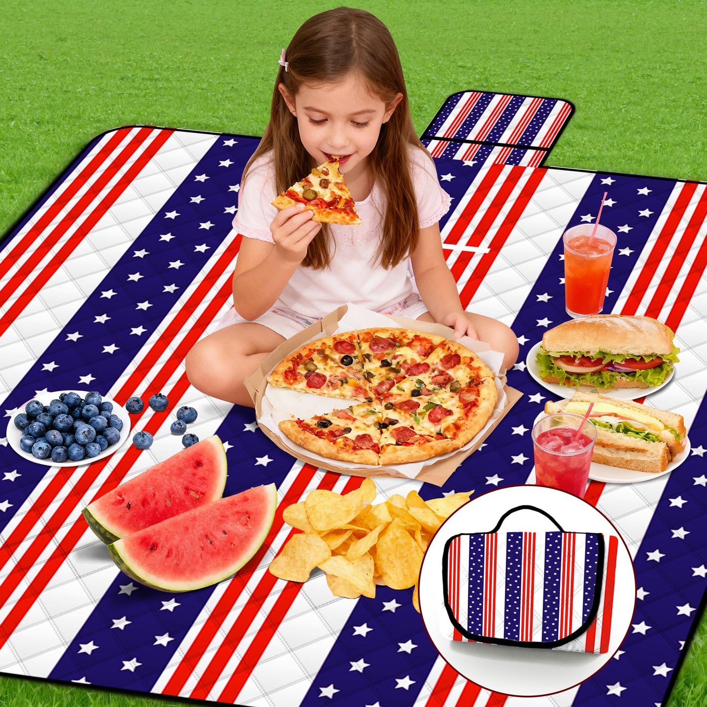 Poedist Extra Large Patriotic Picnic Blanket Waterproof,80"x 80"Foldable Machine Washable Beach Blanket,Outdoor Blanket for 6-8 Adults,Suitable for Indoor Crawling,Park Beach,Camping,Hiking,Family