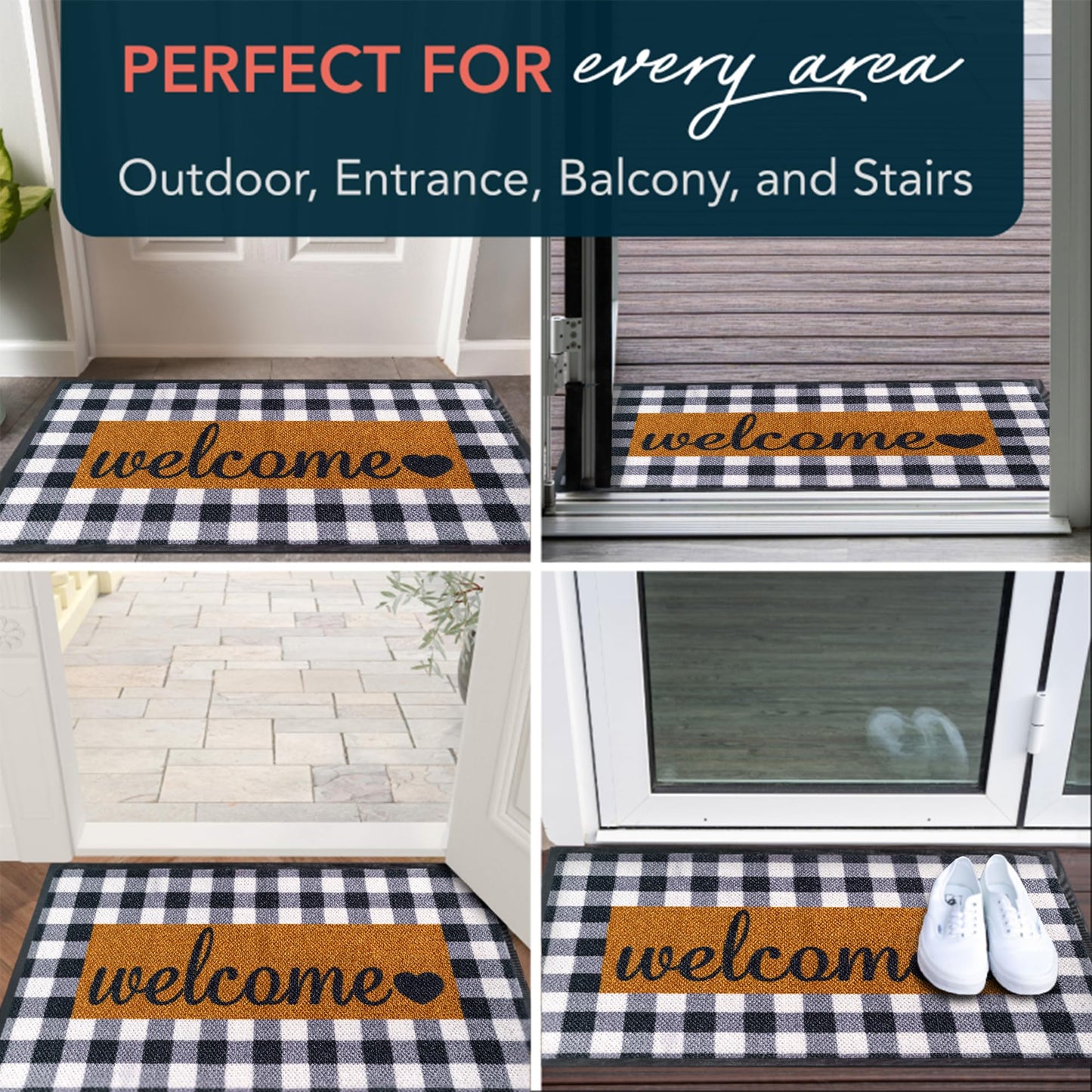 ubdyo Welcome Mat for Front Door Outside - Dirt Trapping Doormat Outdoor Entrance - Low Profile Welcome Matt Outdoor - Rubber Backing Anti Slip Door Mat - Regular 30'' x17'' (Checkered)
