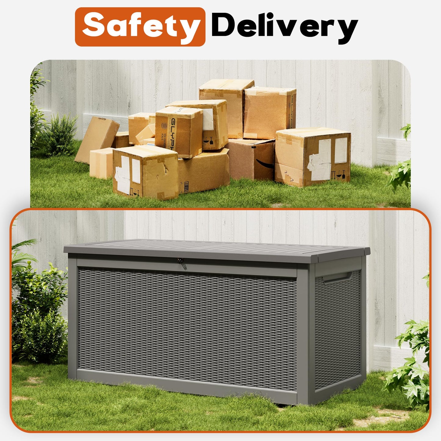 KAMABOKO 280 Gallon Outdoor Storage Box, Resin Deck Boxes Indoor and outdoor, Waterproof Storage Box Lockable Lid for Garden Tools, Package Delivery, Patio Cushions, Grey