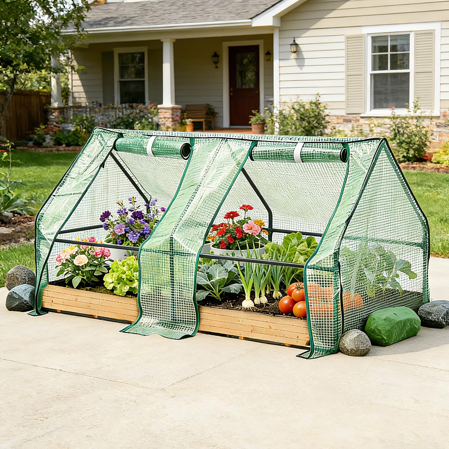 ScienGarden Mini Greenhouse 6' x 3' x 3' — Small Greenhouse with PE Cover, Portable Greenhouses for Outdoors, Roll-Up Zipper Doors for Venting, Protect Plants from Snow/Wind/Rain/Heat/Cold