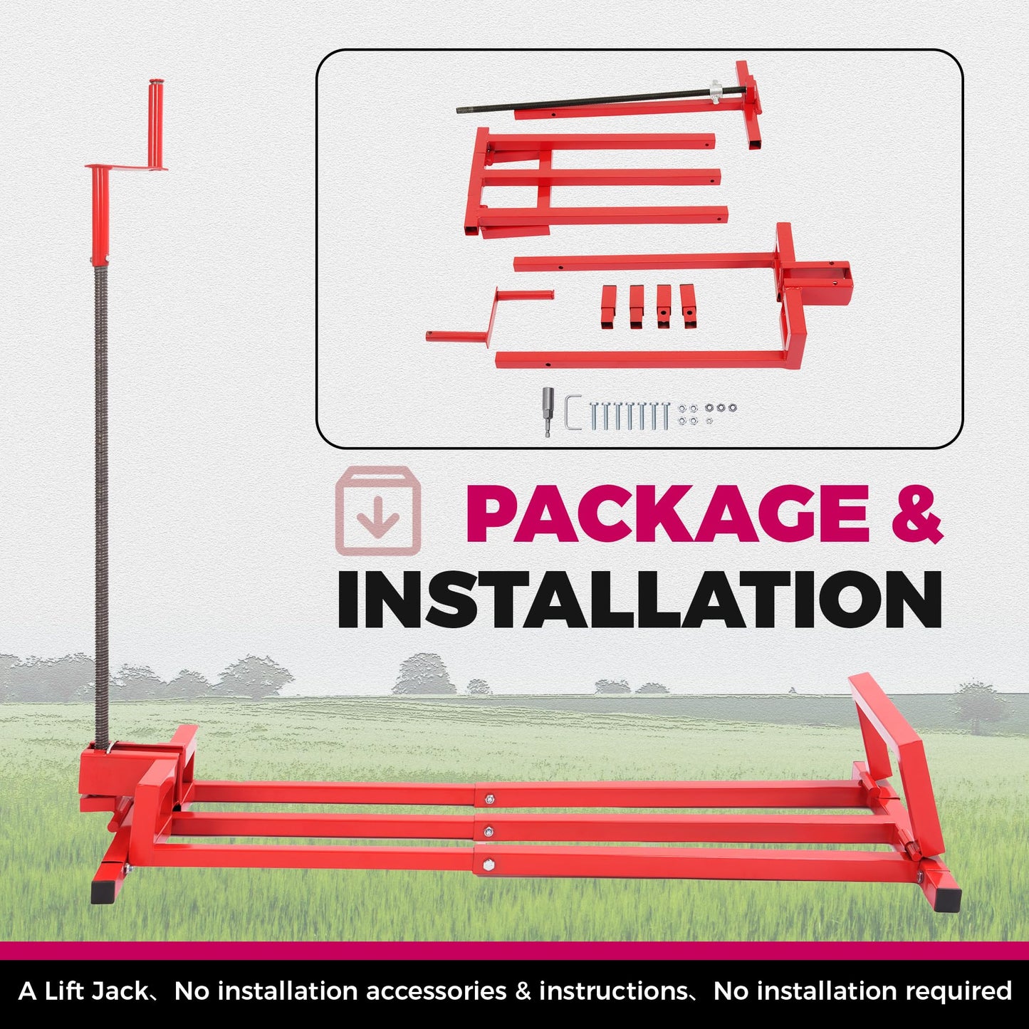KUAFU Lawn Mower Lift Jack, Telescopic Maintenance Jack for Lawn Mowers and Garden Tractors, Manual Handle & Power Tool Extension Red, GO-3711