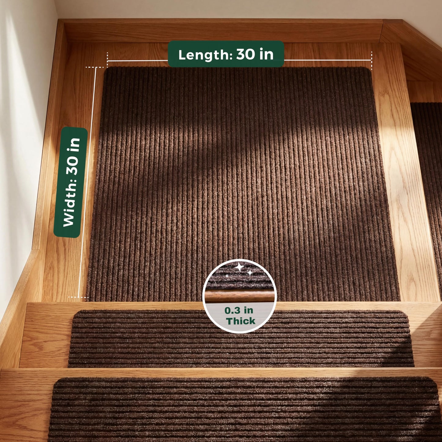 MBIGM Non-Slip Carpet Stair Tread Mat 30" x 30" Landing Rug-Matching Mat Non-Skid Safety Rug Slip Resistant - Brown