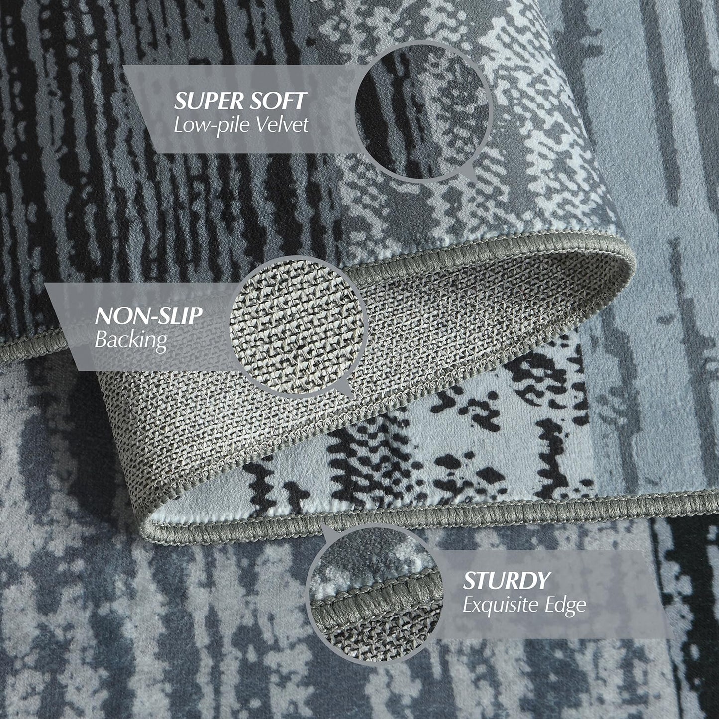 Large Area Rugs,Modern Geometric Patchwork Floor Decor for Bedroom Aesthetic Carpet, Rockwood Collection, Indoor Rugs for Living Room, Dining Room, Nursery, Office, Machine Washable Rug,6x9 Ft Grey