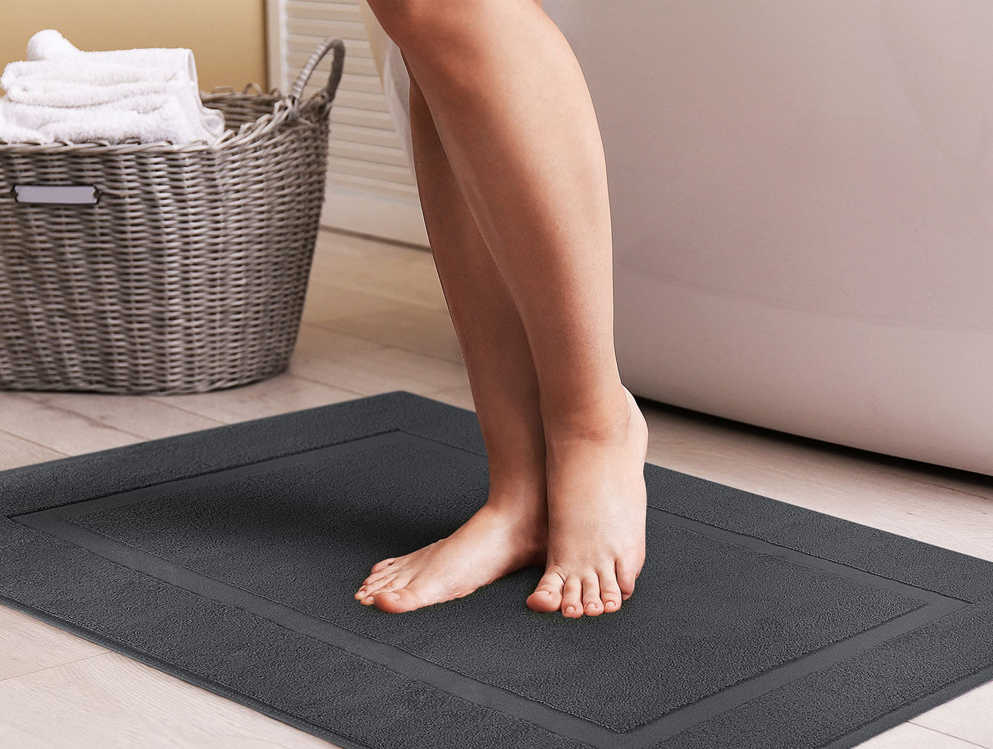 Utopia Towels Cotton Banded Rug, Bath Mats, Not a Bathroom Rug, 21 by 34 Inches, 100% Ring Spun Cotton, Highly Absorbent Shower Bathroom Floor Mat, Grey, 2 Pack