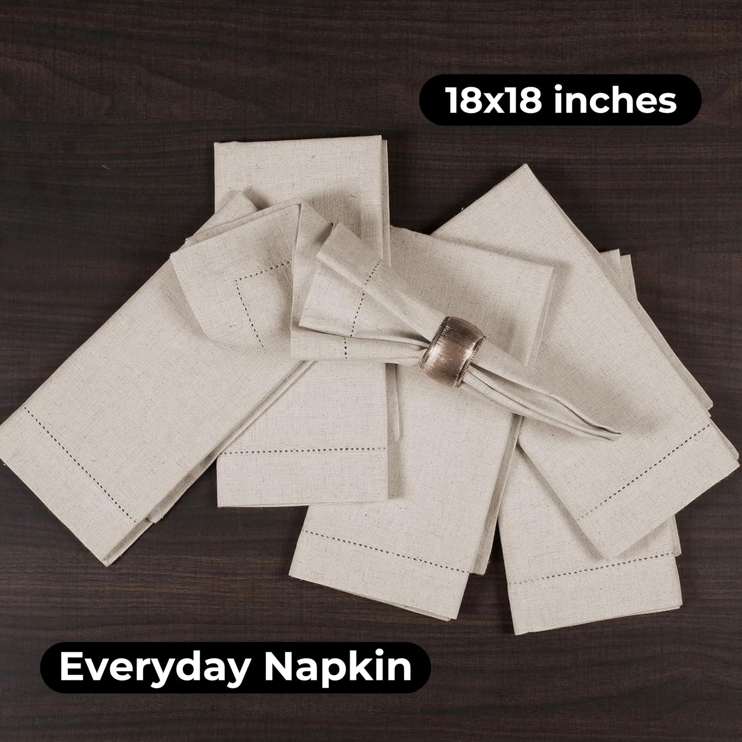 Homidate Linen Flax Cotton Cloth Dinner Napkins Set of 12 – 18x18 Natural Fabric with Hemstitched Mitered Corners – Machine Washable Wedding, Cocktail & Party Table Napkins