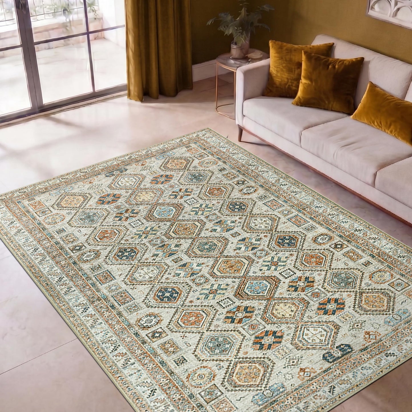 Keen Home Design 3x5 Rug - Machine Washable Entry Rug with Non-Slip Backing, Ideal for Enteryway, Kitchen, Bathroom, Laundry Room - Vintage, Easy Clean, Durable, Low Pile Rug - (3' x 5')