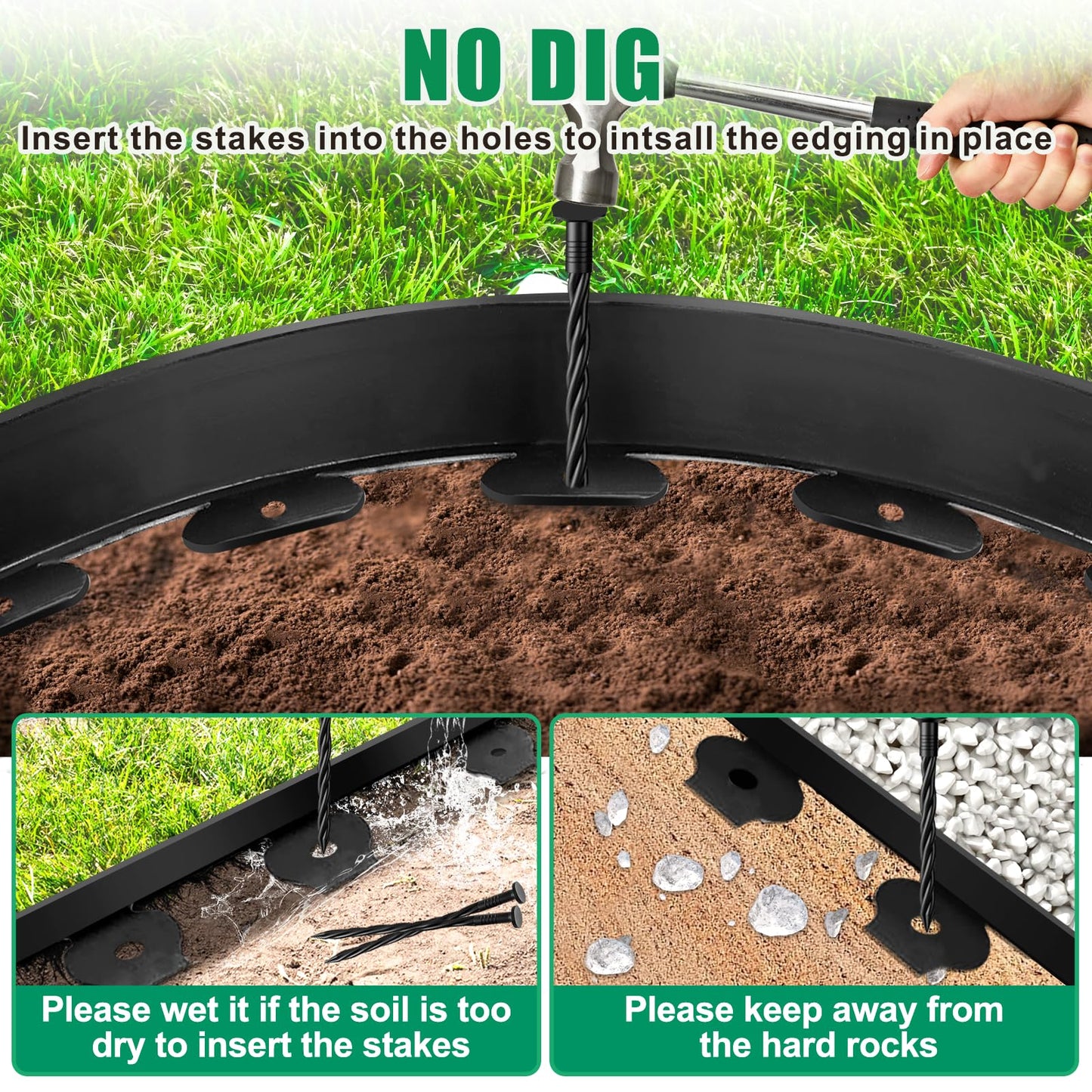 YUYIUS Landscape Edging - Garden Edging Border 40FT 2IN Tall with 40 Stakes, No Dig Lawn Edging for Landscaping for Garden Bed, Yard, Thickened Top Edge (0.15”) Flower Bed Border Edging for Outdoor