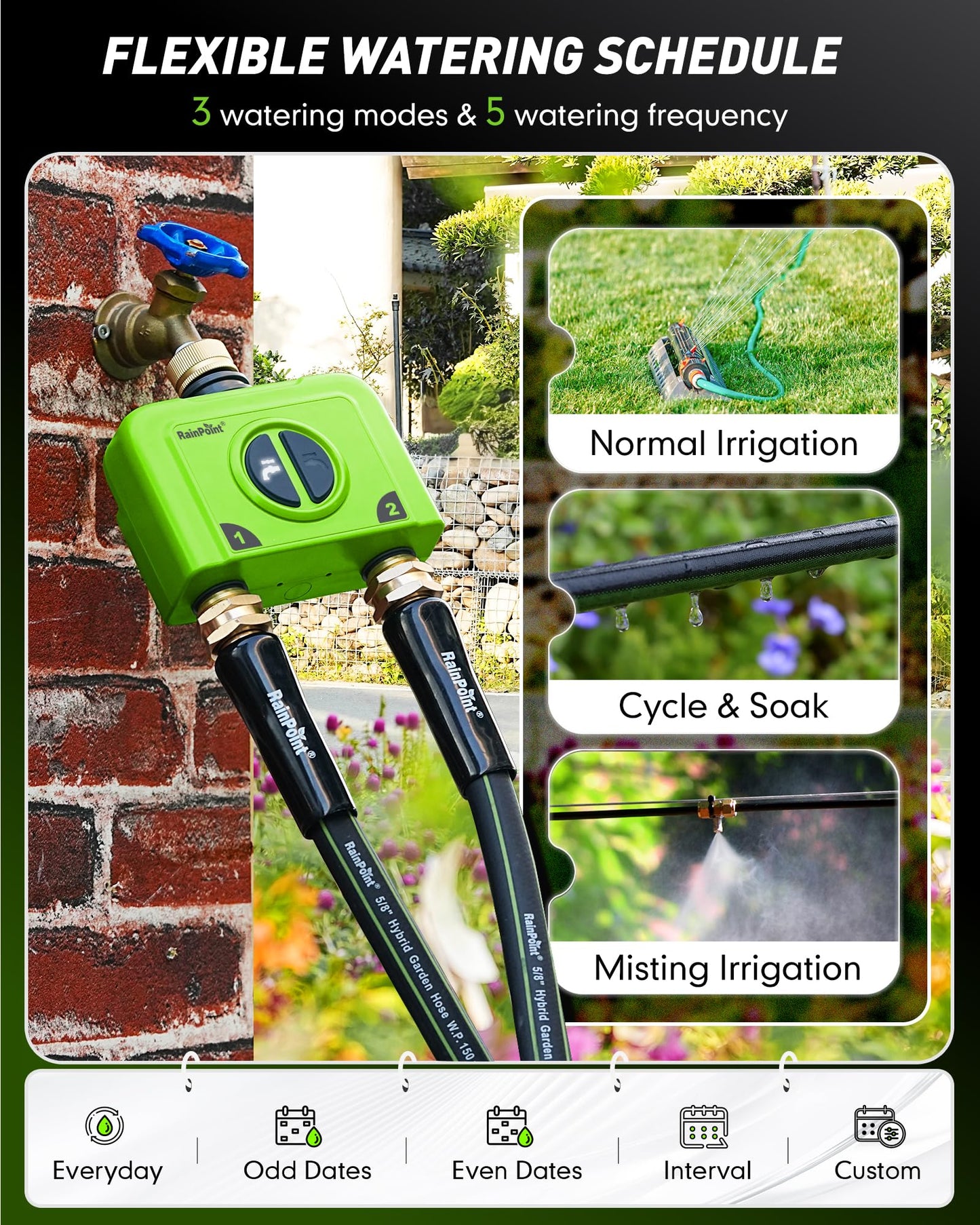 RAINPOINT WiFi Water Timer for Garden Hose, 2 Zone WiFi Sprinkler Controller, Smart Hose Timer Valve, Automatic Drip Irrigation System/Rain Delay for Garden/Lawn (Brass Inlet & Outlet, WiFi Gateway)