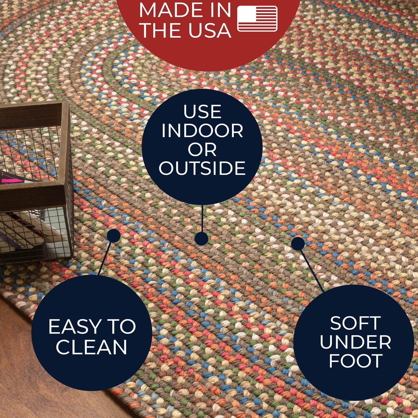 Super Area Rugs Roxbury American Made Braided Rug for Indoor Outdoor Spaces, Dk. Taupe/Natural Multi, 2' X 3' Oval