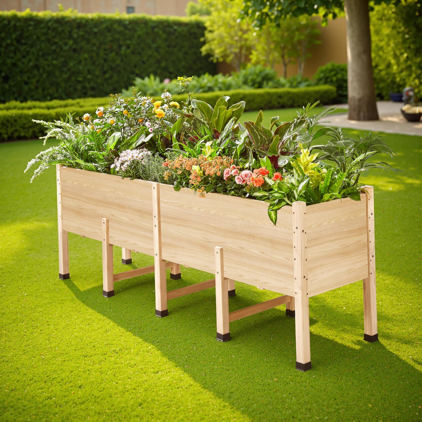 AMERLIFE 7x2 Ft Raised Garden Bed with Legs and Drainage Holes, 16 Inch Deep Elevated Wood Planter Box for Vegetables, Flowers, Herbs, Balcony, Patio, Backyard