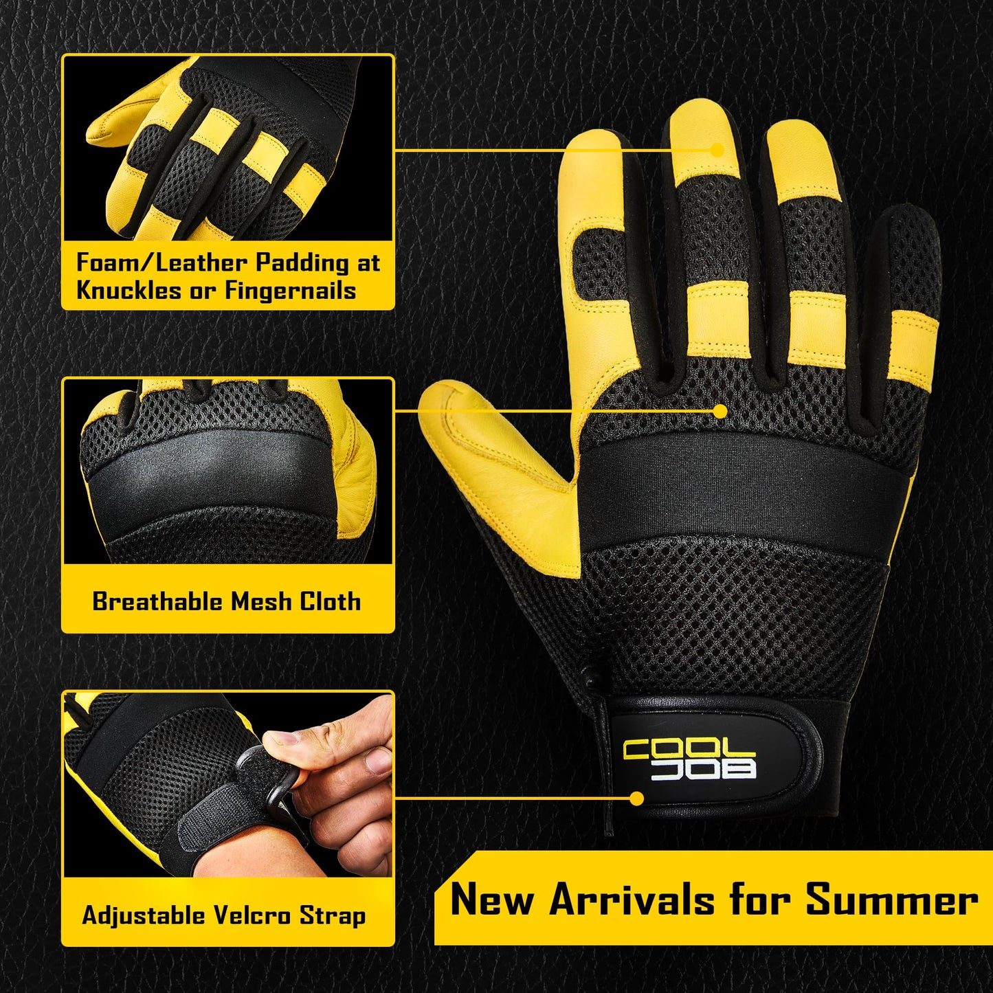 COOLJOB Breathable Mesh Cowhide Leather Work Gloves with Grip, Thorn Resistant Gloves for Gardening Pruning, 1 Pair, M