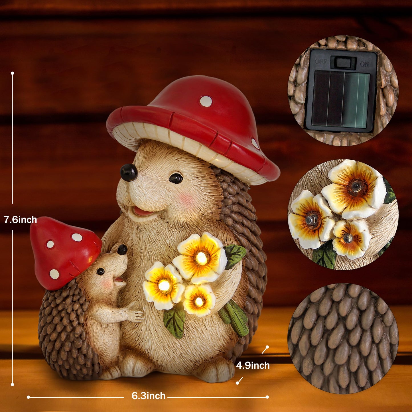 Smadeer Solar Hedgehog Garden Statue Lights for Outdoor Decor, Resin Hedge hog Figurine Lighting Decorations, Patio Yard Lawn Ornaments Birthday Gifts for Women Mom Grandma