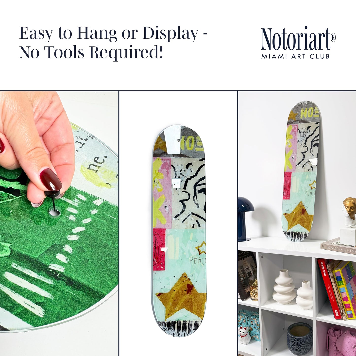 Notoriart Modern Abstracts Acrylic Wall Art Die-Cut Easy-to-Hang, 1 Panel 8" x 32", Paint Flowers Skateboard