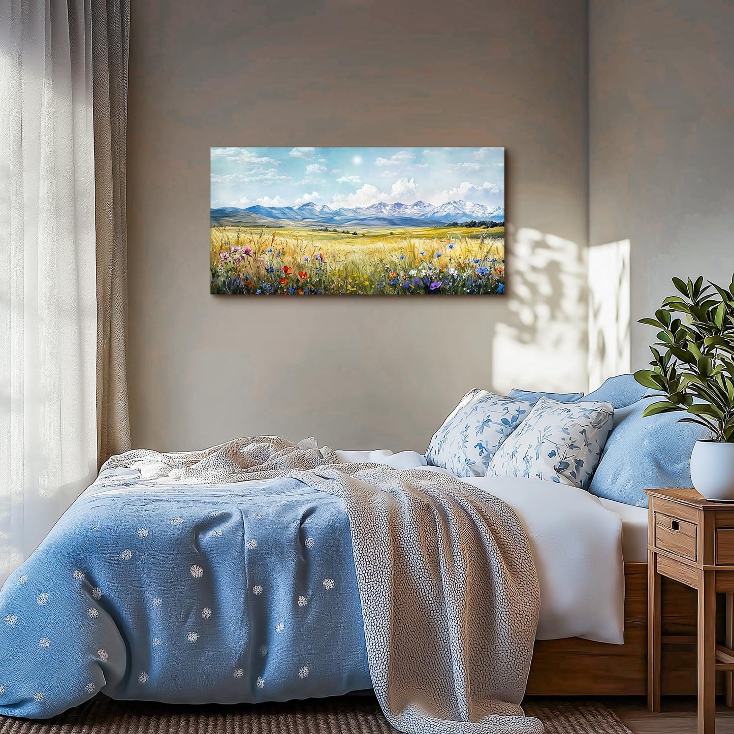 SERIMINO Nature Landscape Large Wall Art Prints, Meadow Wildflowers Rustic Home Decor, Mountain Wilderness Scenic Canvas Painting, Outdoor Pictures Wall Decor Living Room Bedroom Bathroom 20"X40"