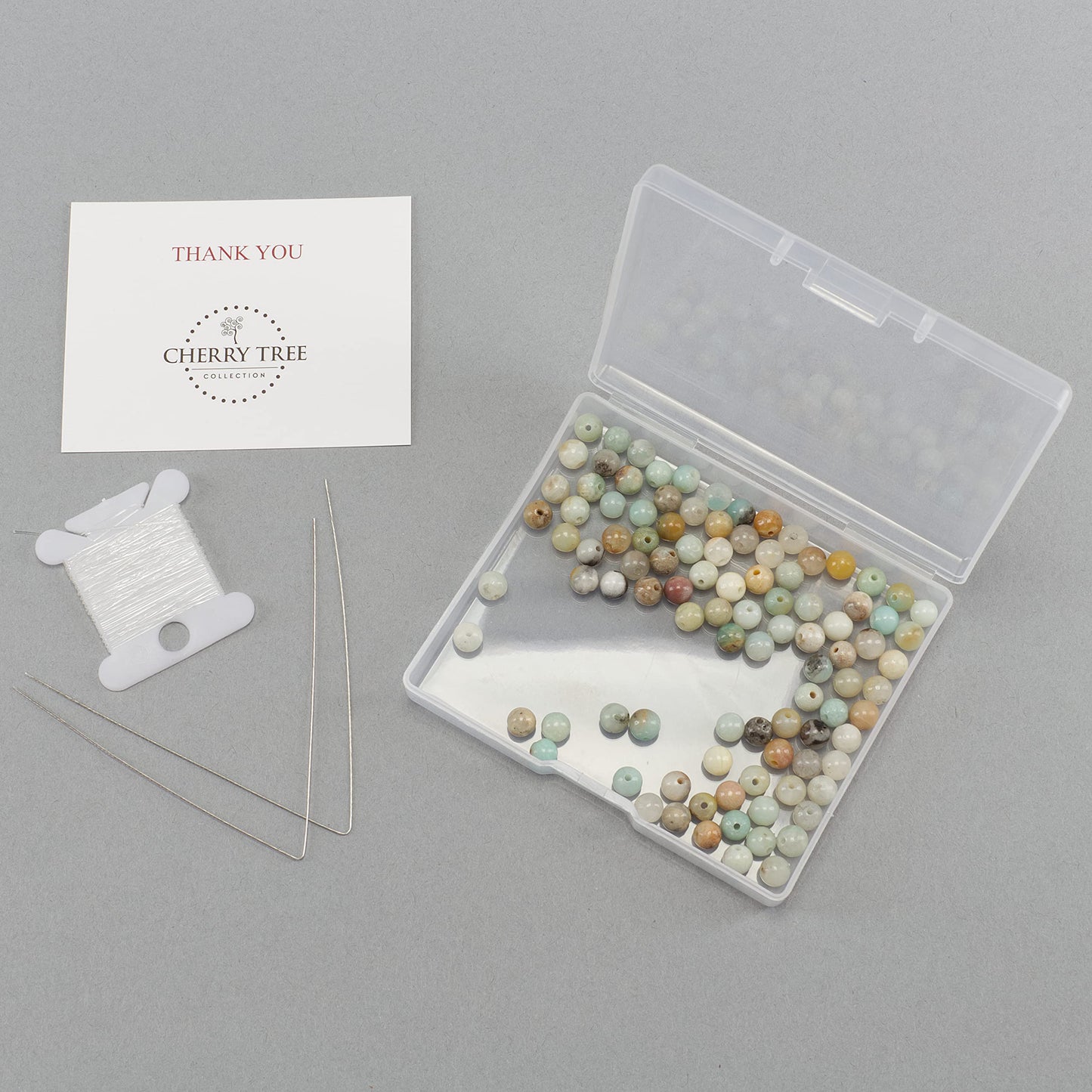 Cherry Tree Collection | 100PCS 6mm Amazonite Gemstone Round Beads for Jewelry Making | Includes Storage Box, Elastic String, and Needles